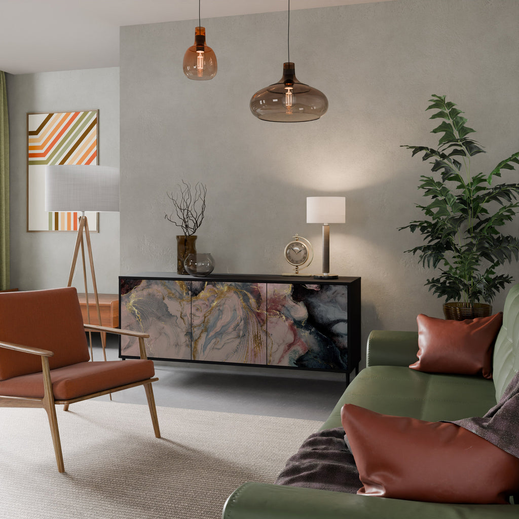 GILDED SWIRLS 3-Door Sideboard in Black Finish