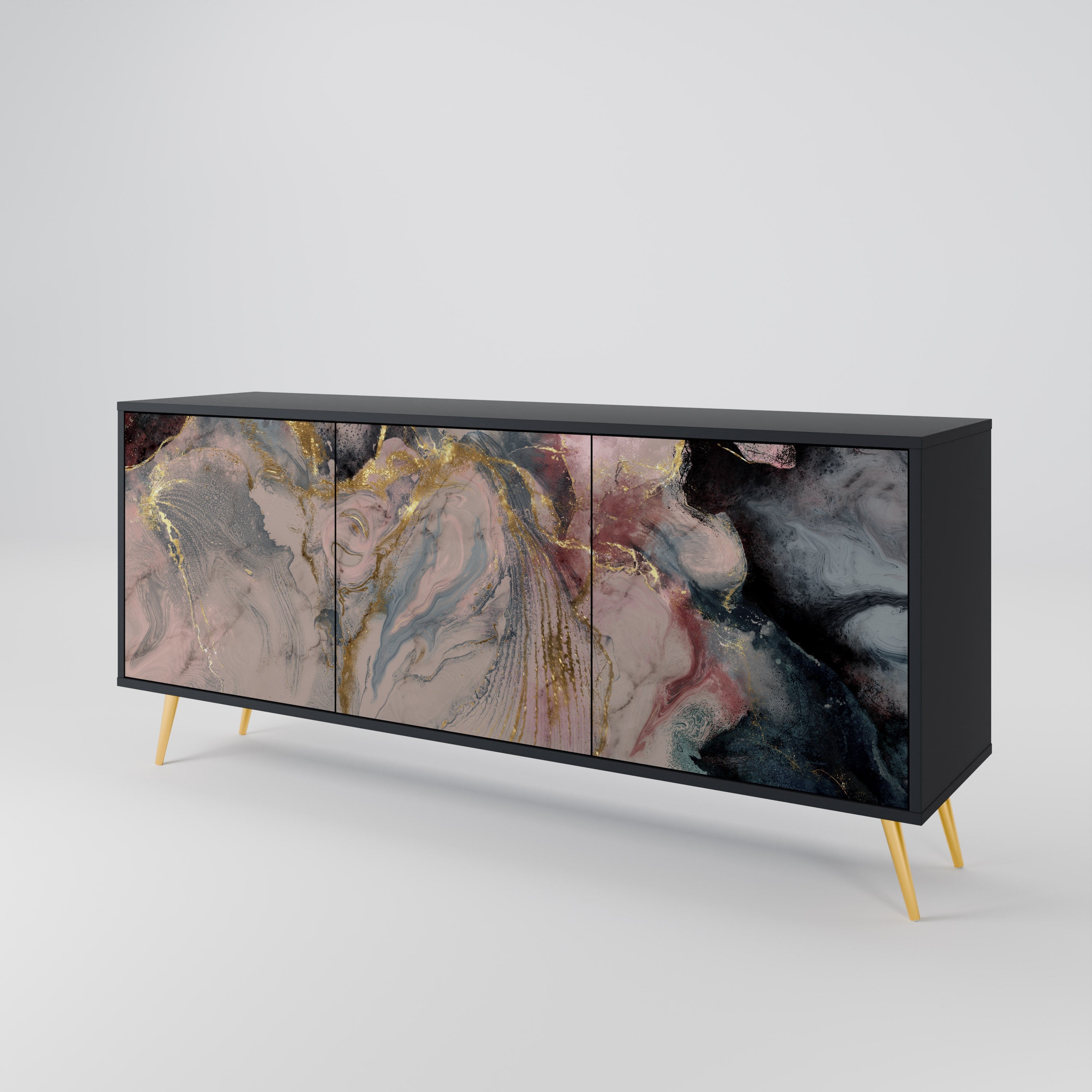 GILDED SWIRLS 3-Door Sideboard in Black Finish