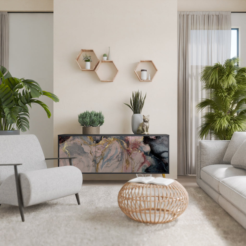 GILDED SWIRLS 3-Door Sideboard in Black Finish