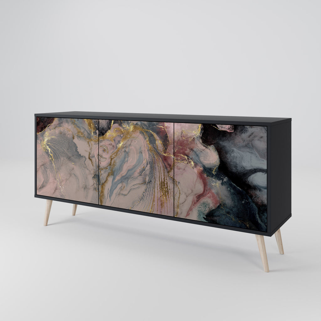 GILDED SWIRLS 3-Door Sideboard in Black Finish