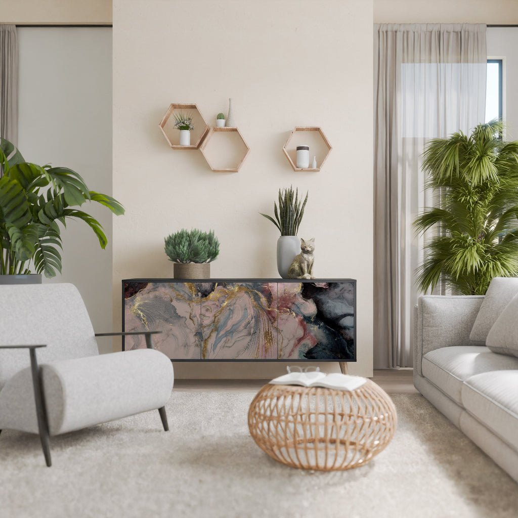 GILDED SWIRLS 3-Door Sideboard in Black Finish