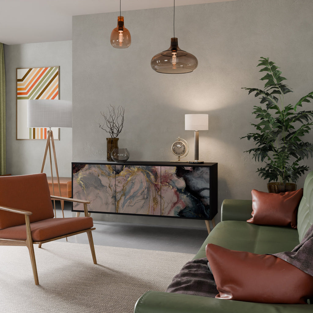 GILDED SWIRLS 3-Door Sideboard in Black Finish