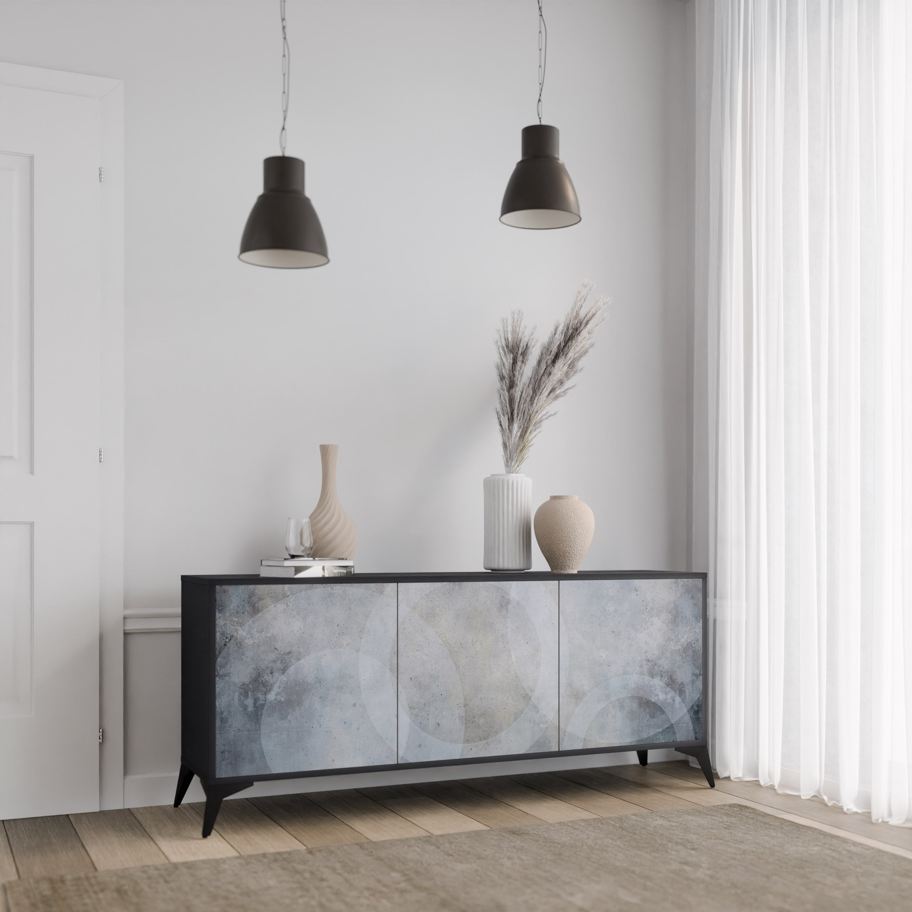 MUTED ARC 3-Door Sideboard in Black Finish