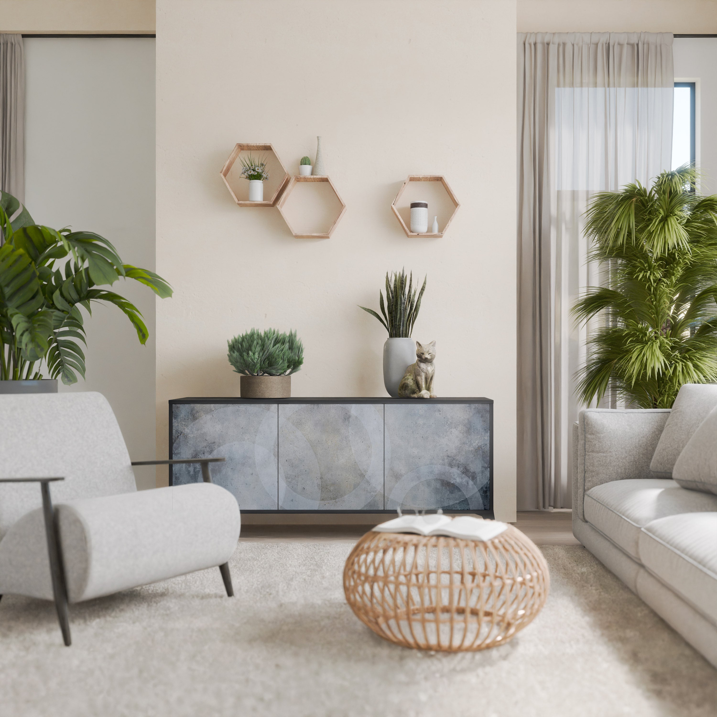 MUTED ARC 3-Door Sideboard in Black Finish