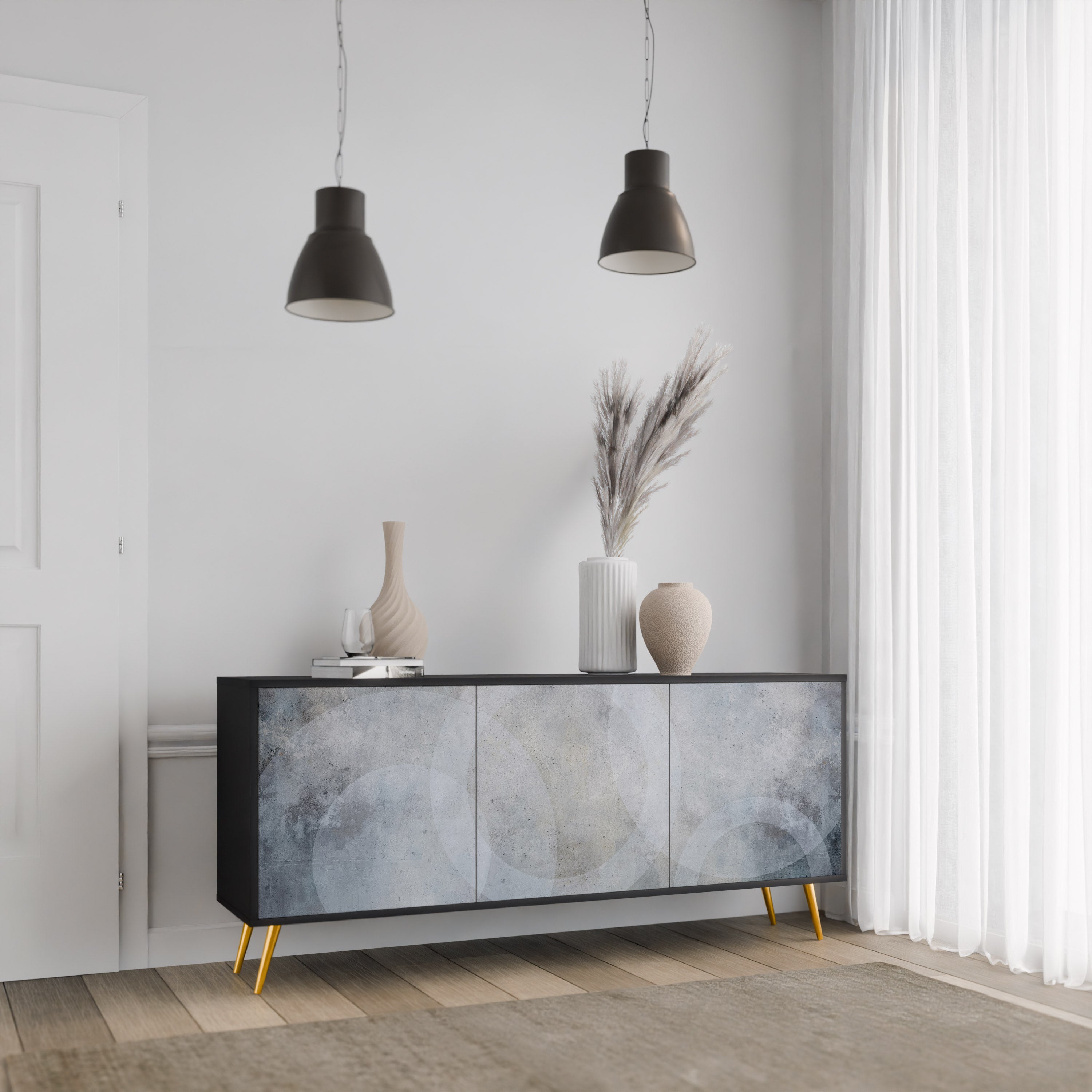 MUTED ARC 3-Door Sideboard in Black Finish