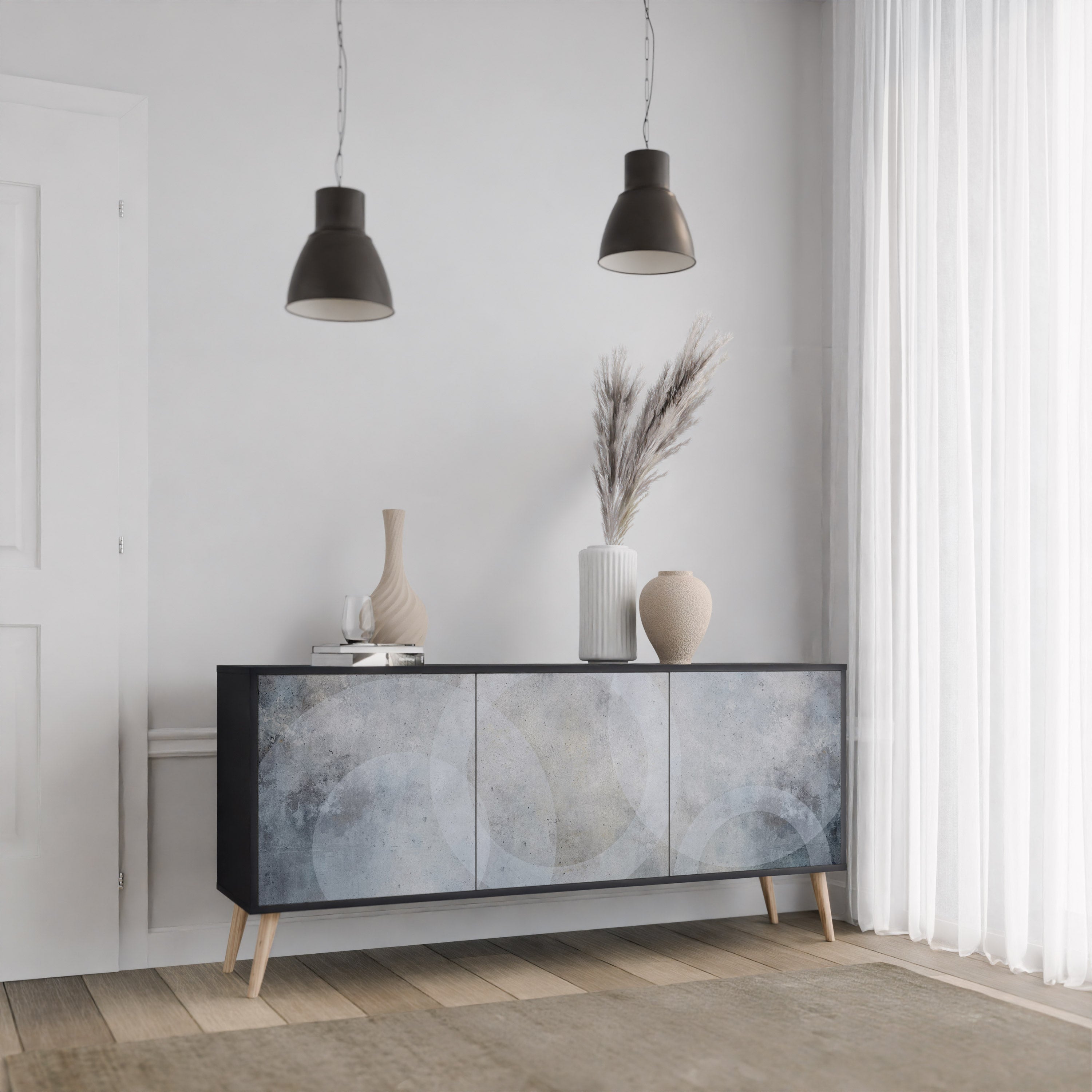 MUTED ARC 3-Door Sideboard in Black Finish