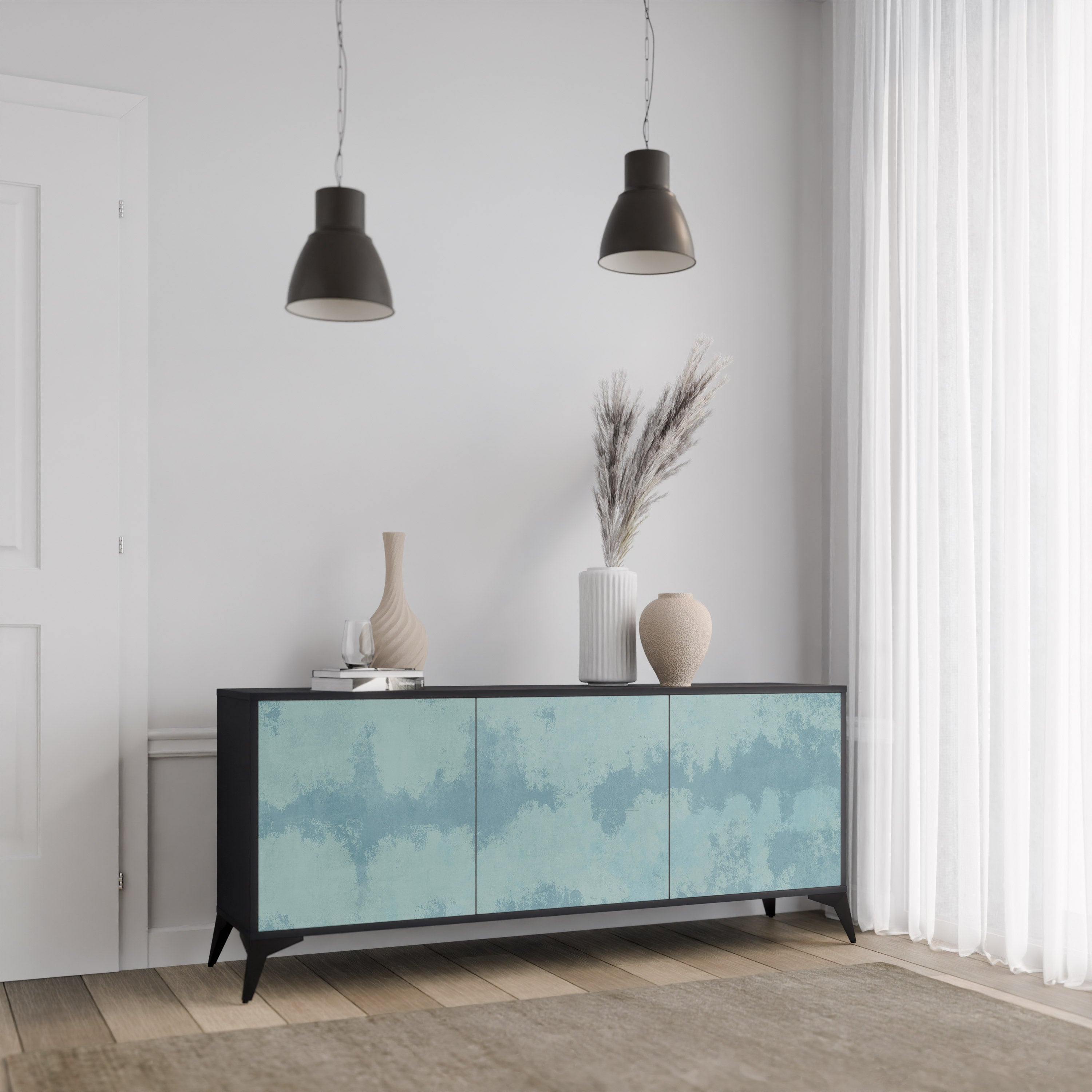 SKY WASH 3-Door Sideboard in Black Finish