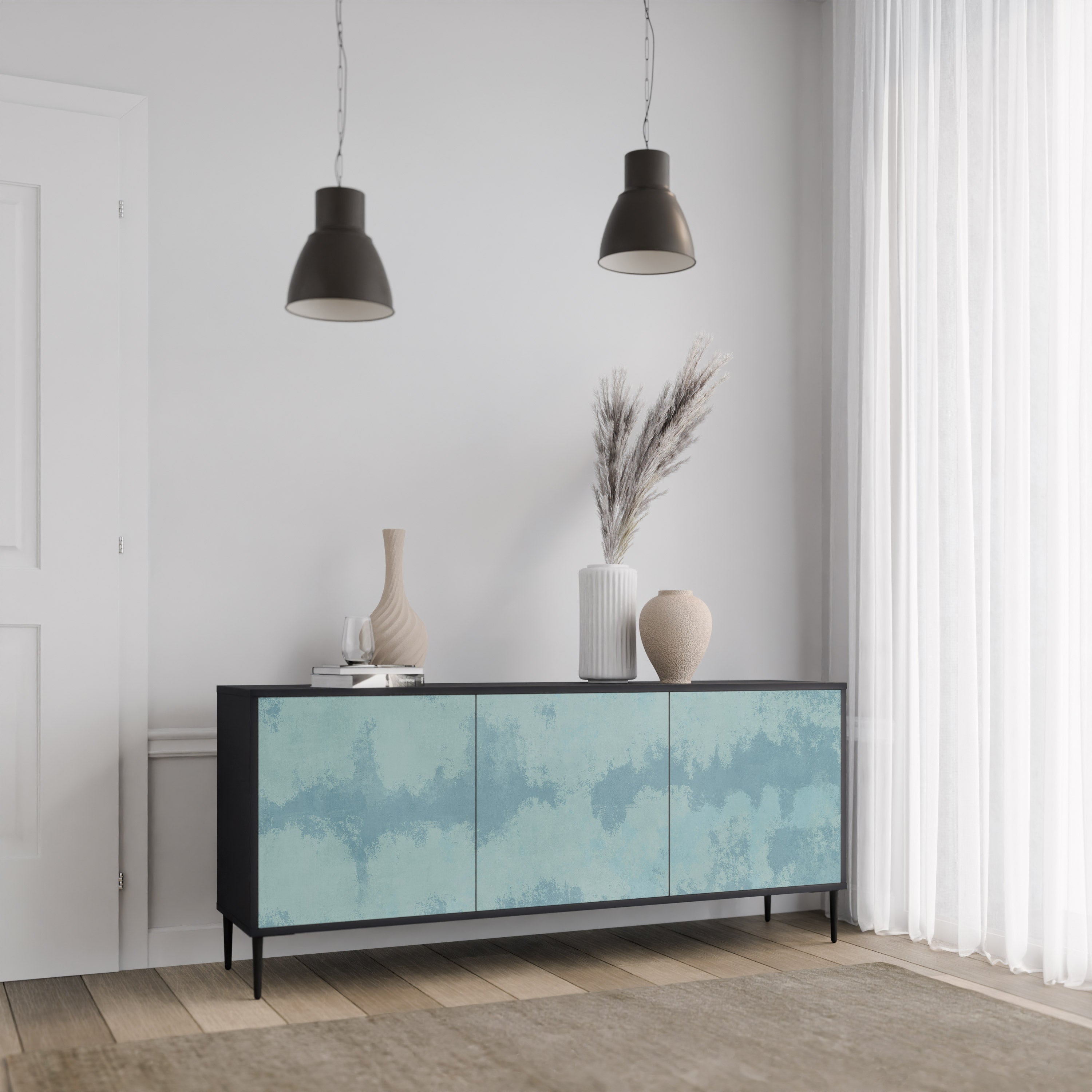 SKY WASH 3-Door Sideboard in Black Finish