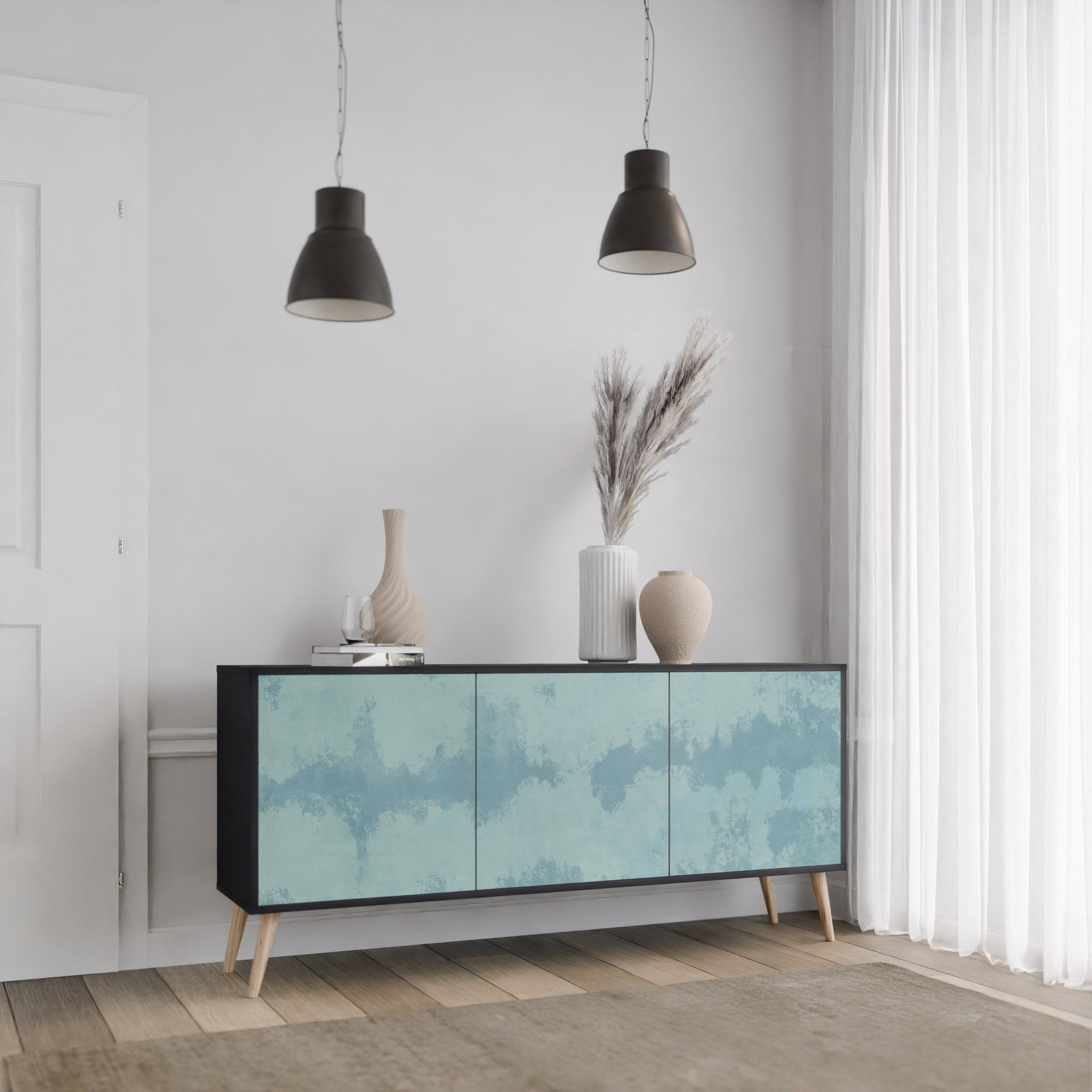 SKY WASH 3-Door Sideboard in Black Finish