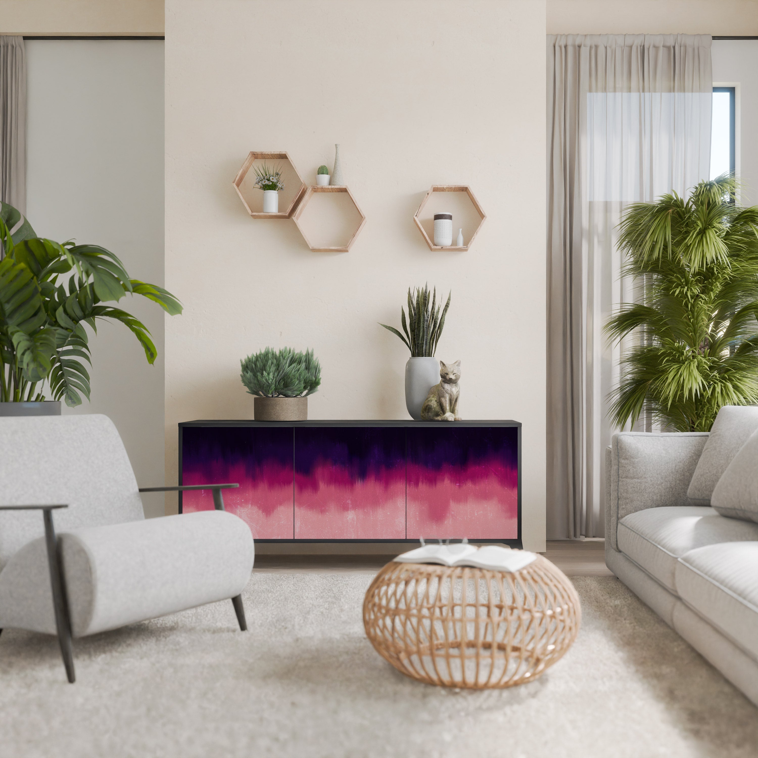 AURORA BOREALIS 3-Door Sideboard in Black Finish