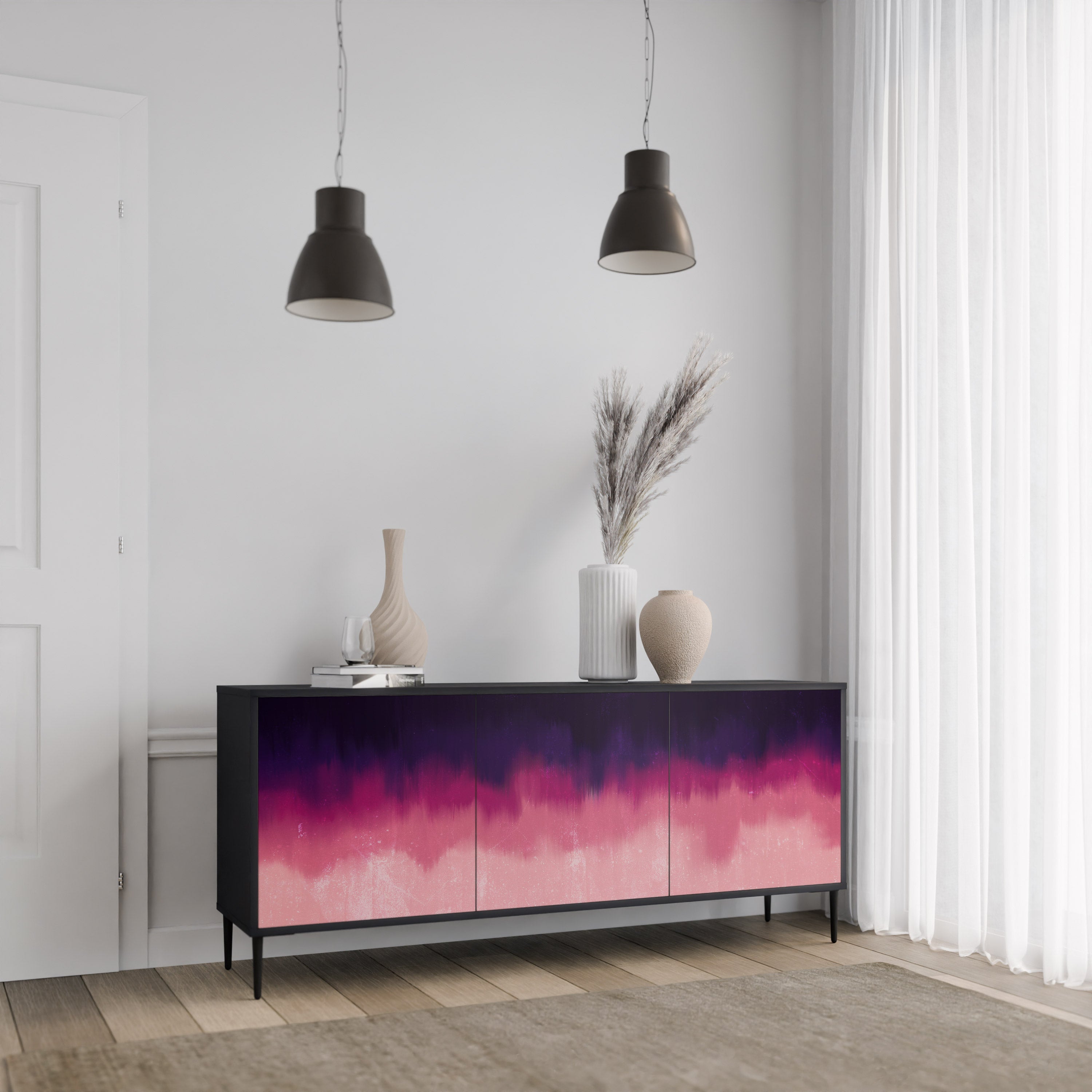 AURORA BOREALIS 3-Door Sideboard in Black Finish