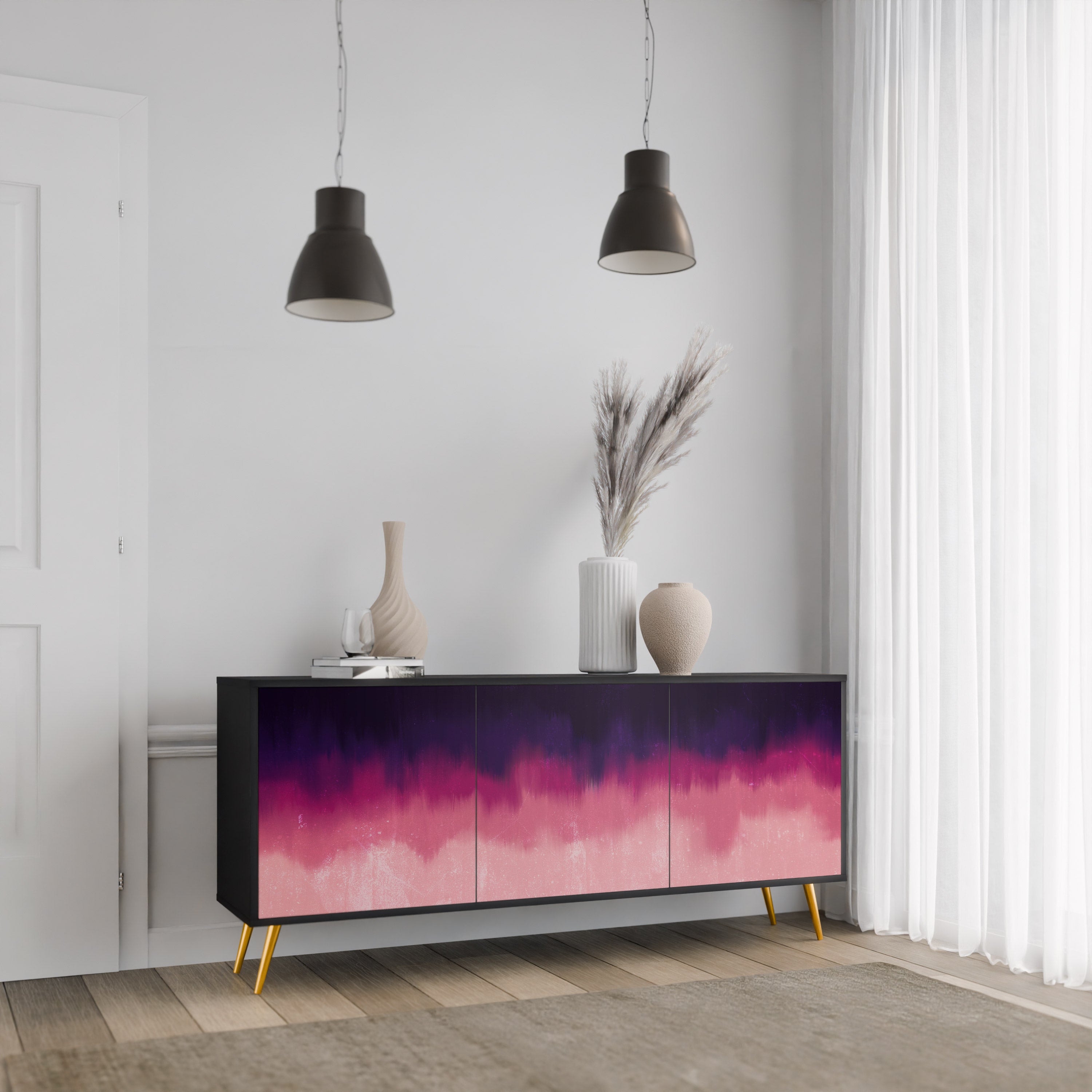 AURORA BOREALIS 3-Door Sideboard in Black Finish