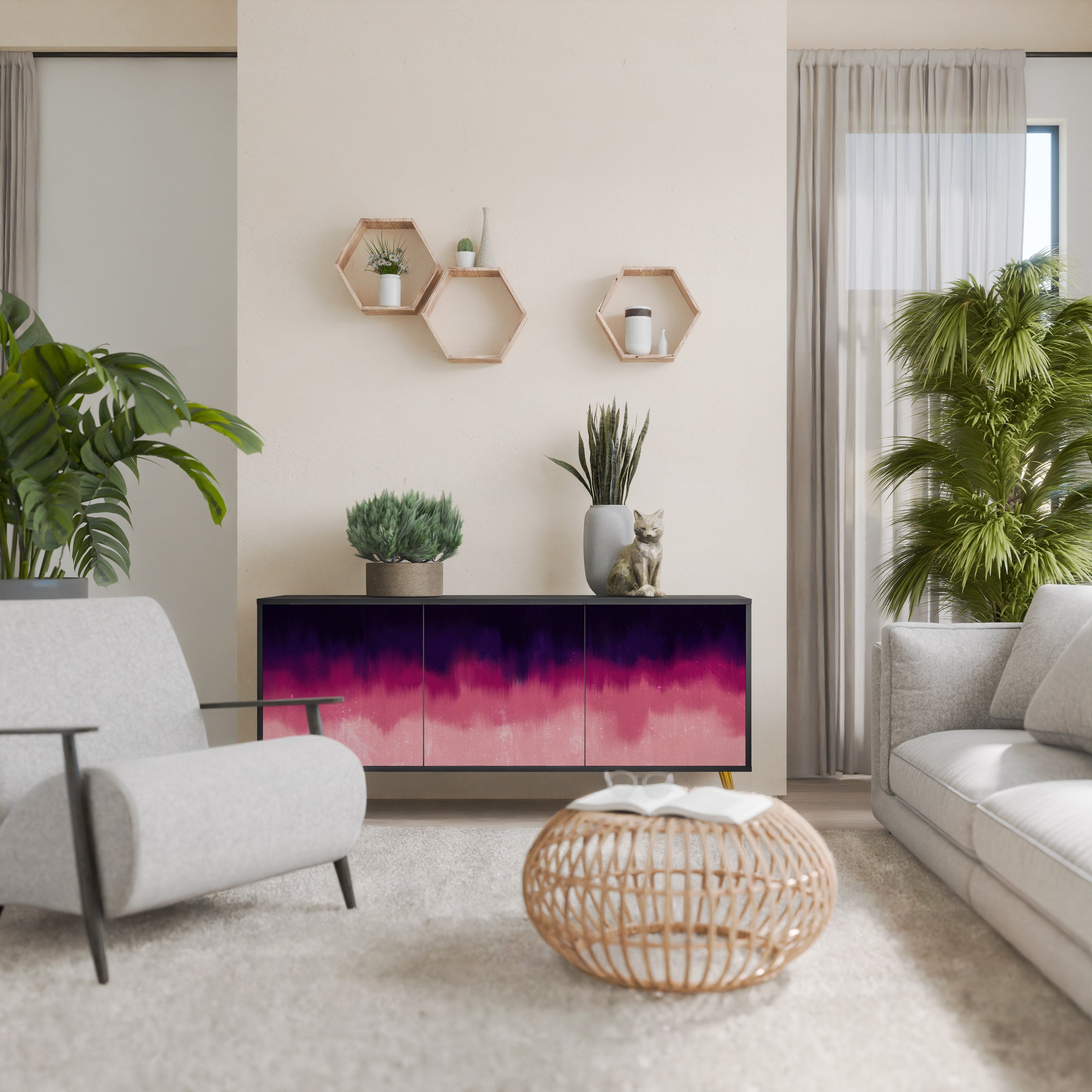 AURORA BOREALIS 3-Door Sideboard in Black Finish