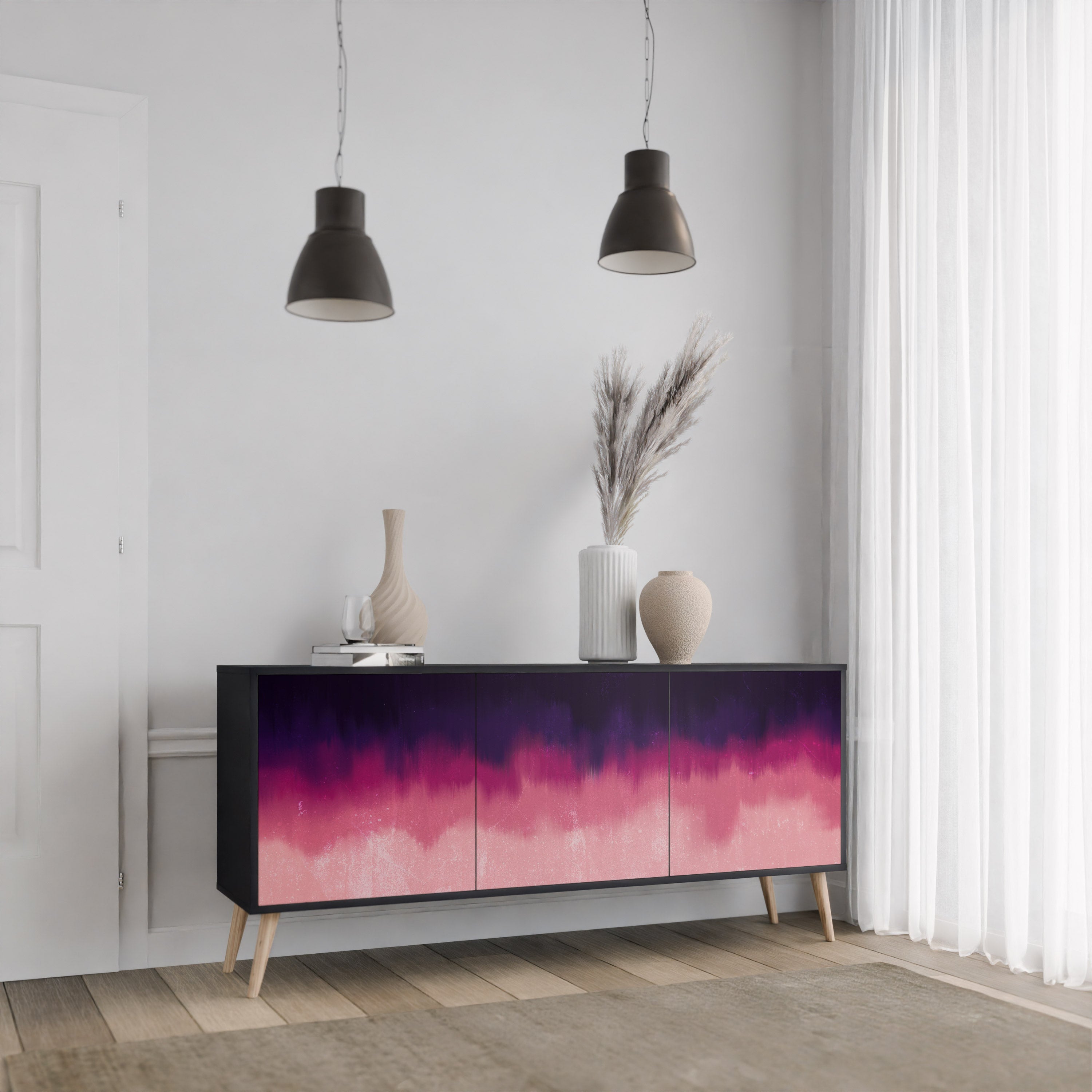 AURORA BOREALIS 3-Door Sideboard in Black Finish