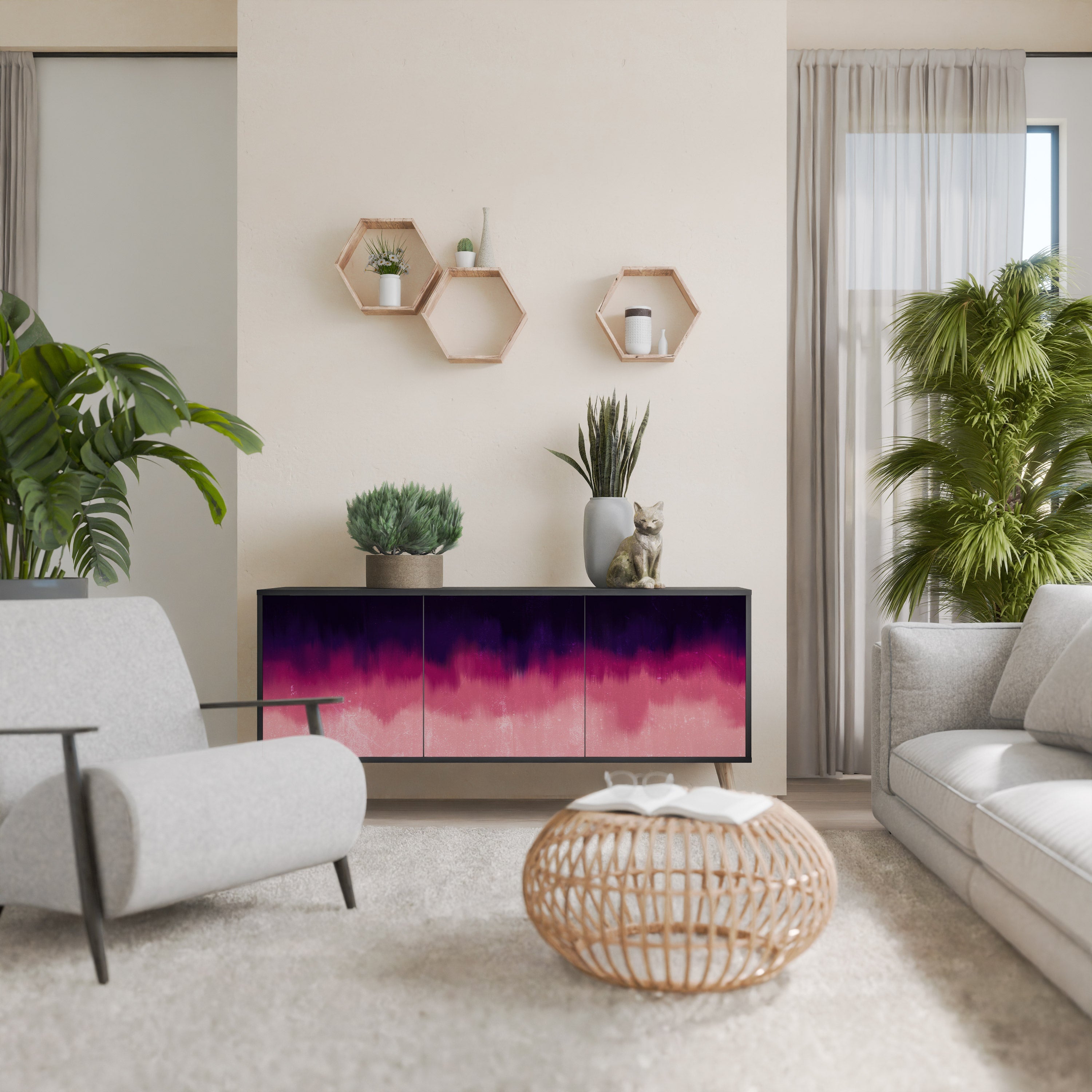 AURORA BOREALIS 3-Door Sideboard in Black Finish