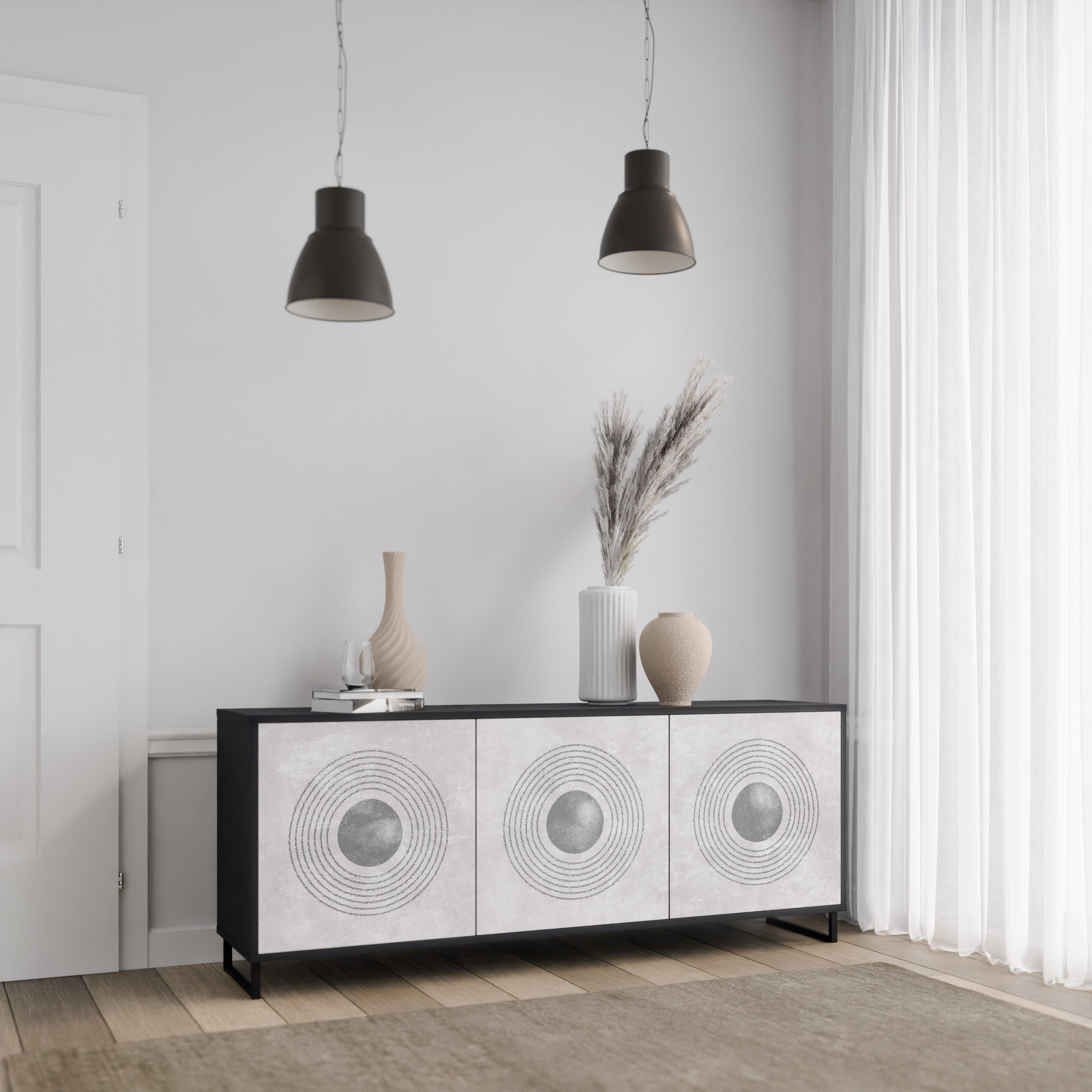 SOLID CIRCLES 3-Door Sideboard in Black Finish