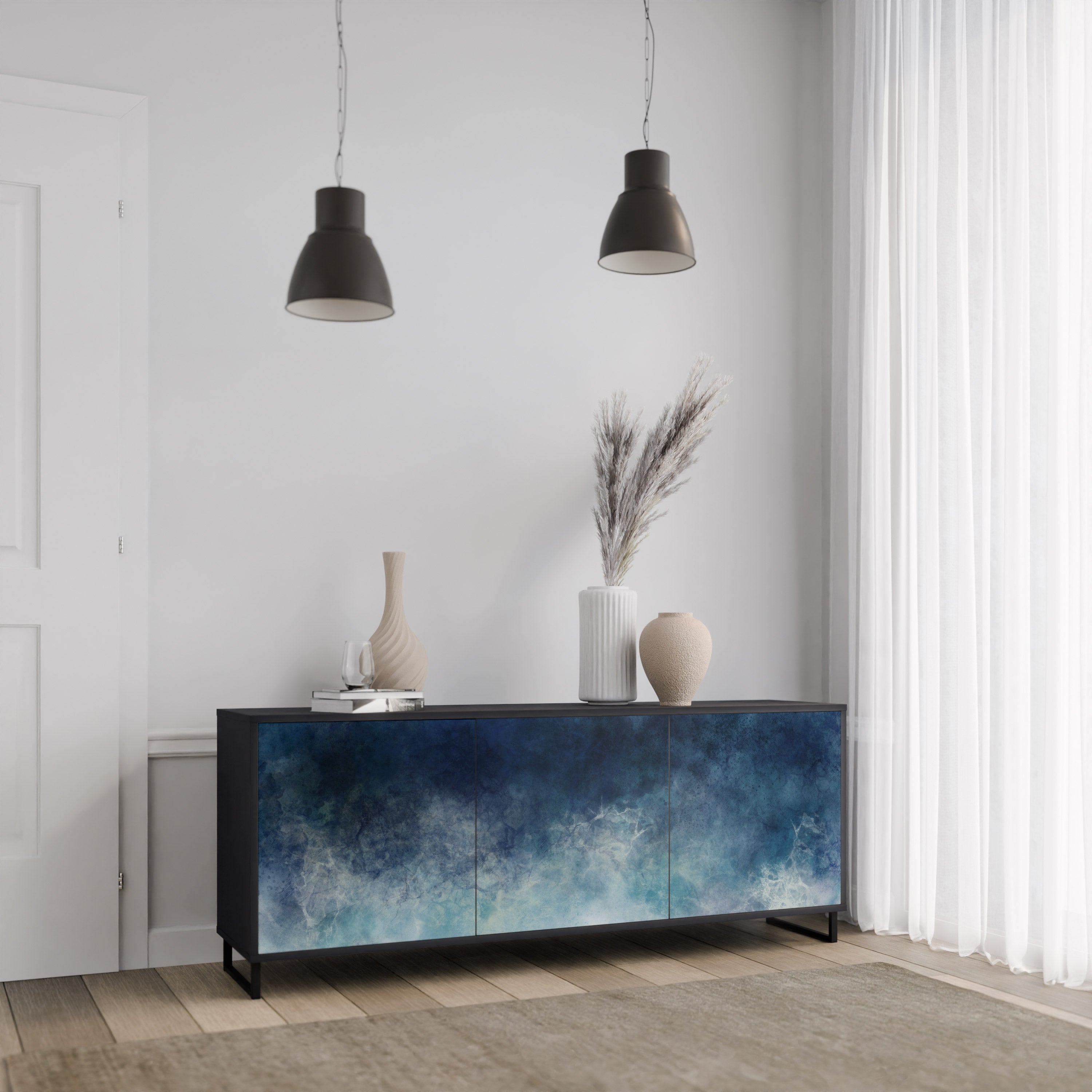 CELESTIAL FALL 3-Door Sideboard in Black Finish