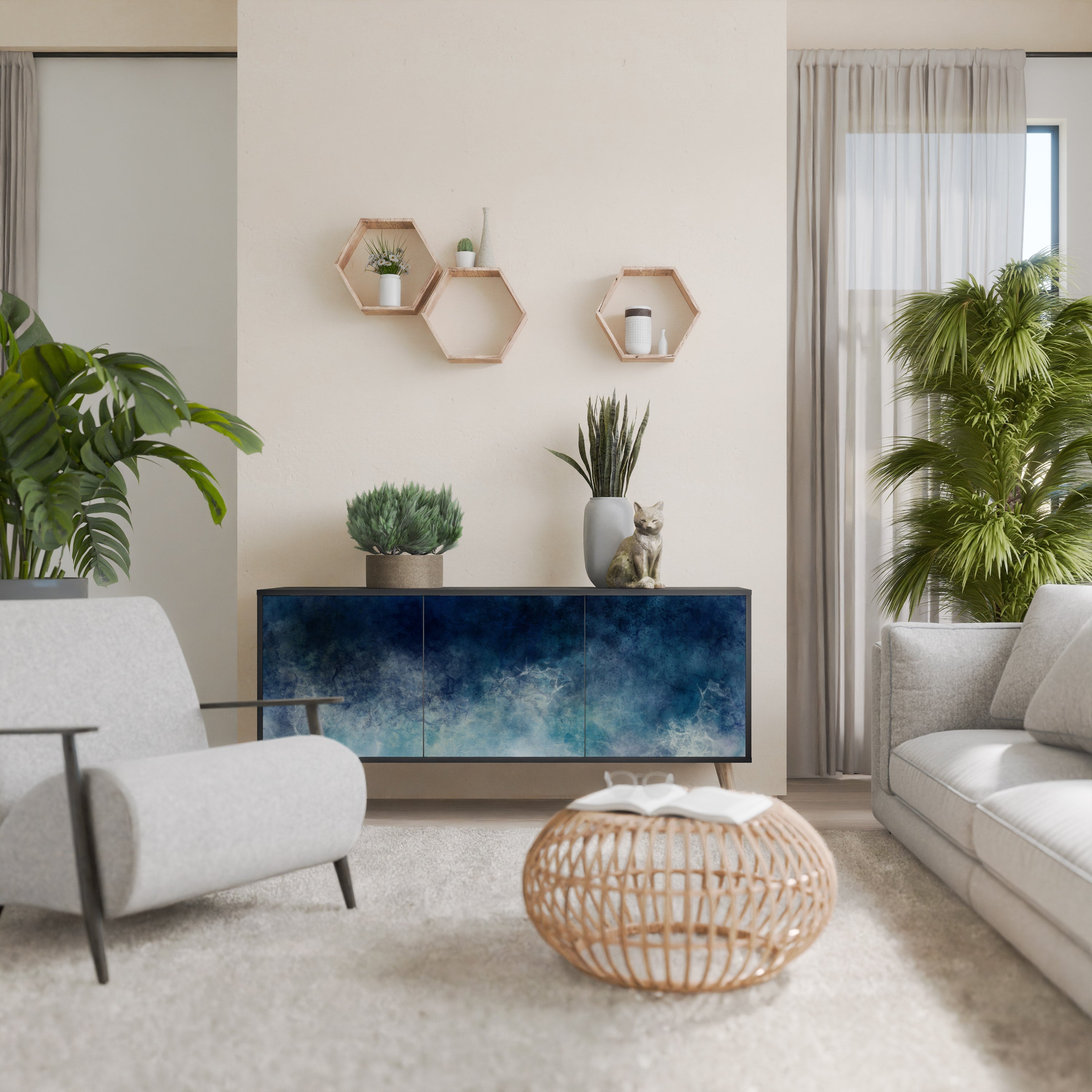 CELESTIAL FALL 3-Door Sideboard in Black Finish