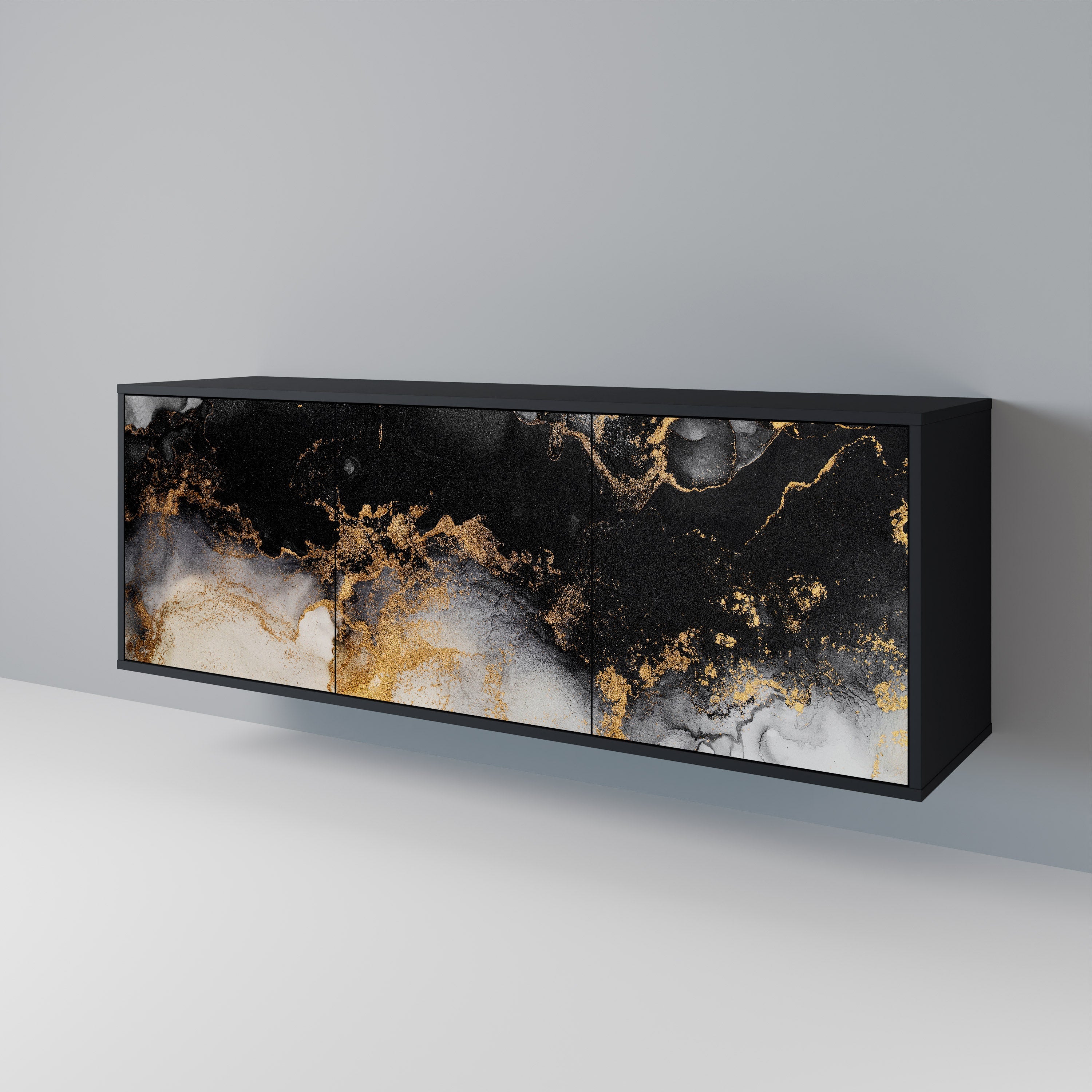 MARBLE OF TOMMORROW 3-Door Sideboard in Black Finish