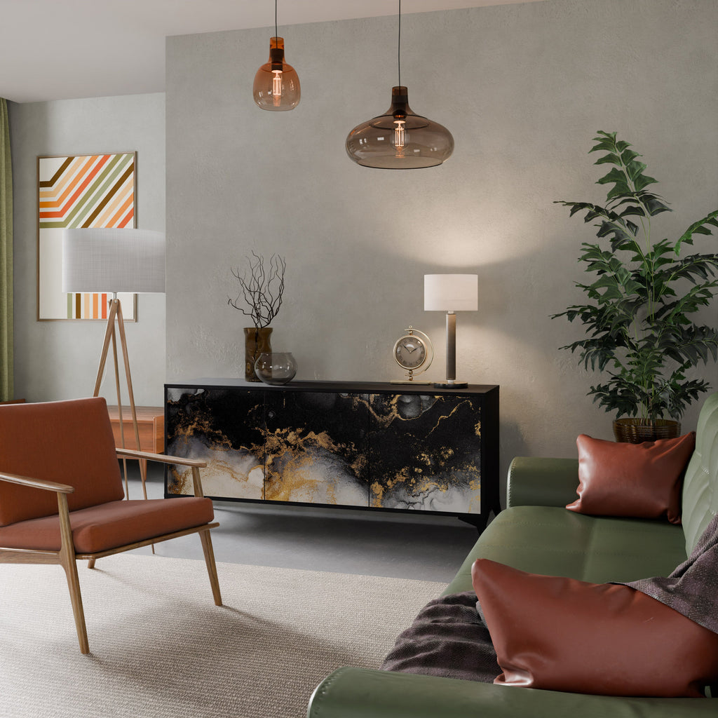 MARBLE OF TOMMORROW 3-Door Sideboard in Black Finish