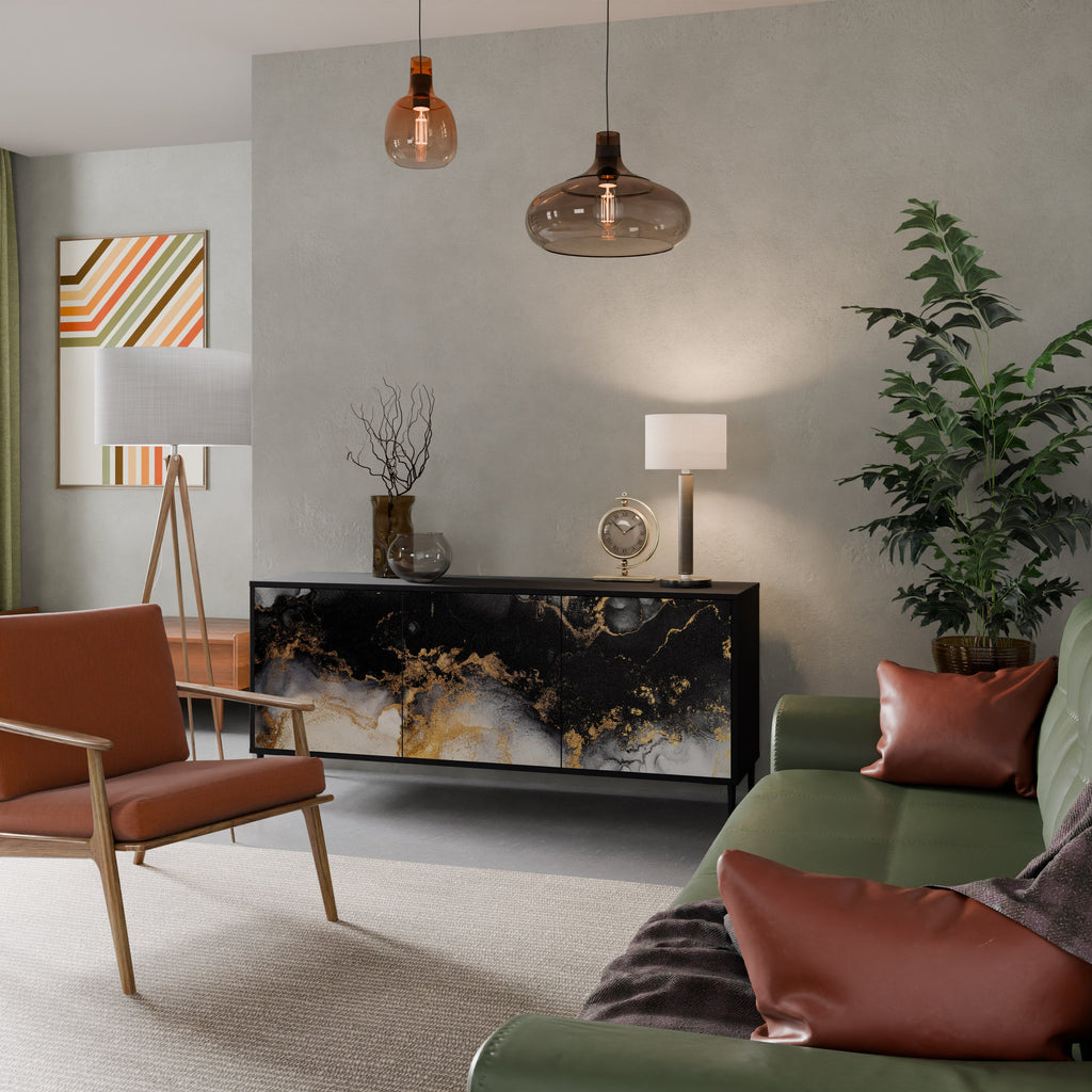 MARBLE OF TOMMORROW 3-Door Sideboard in Black Finish