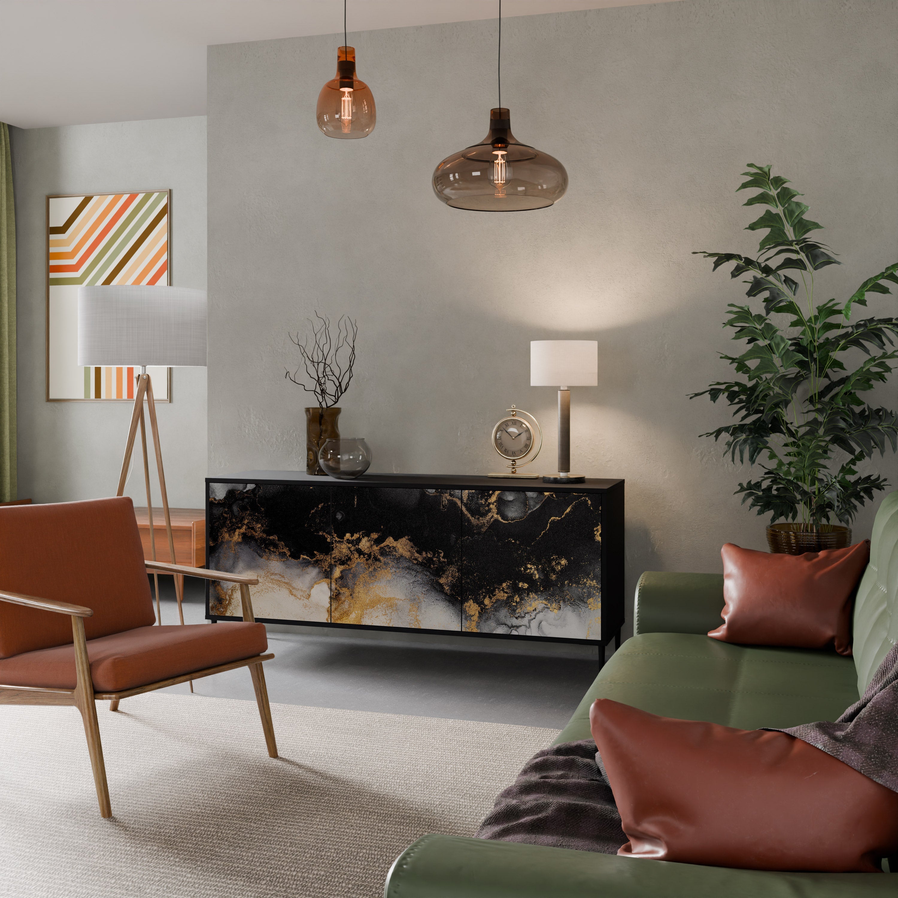 MARBLE OF TOMMORROW 3-Door Sideboard in Black Finish