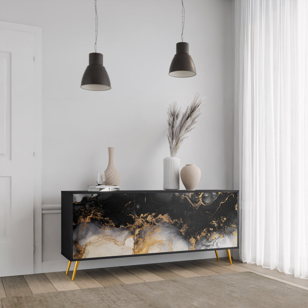 MARBLE OF TOMMORROW 3-Door Sideboard in Black Finish