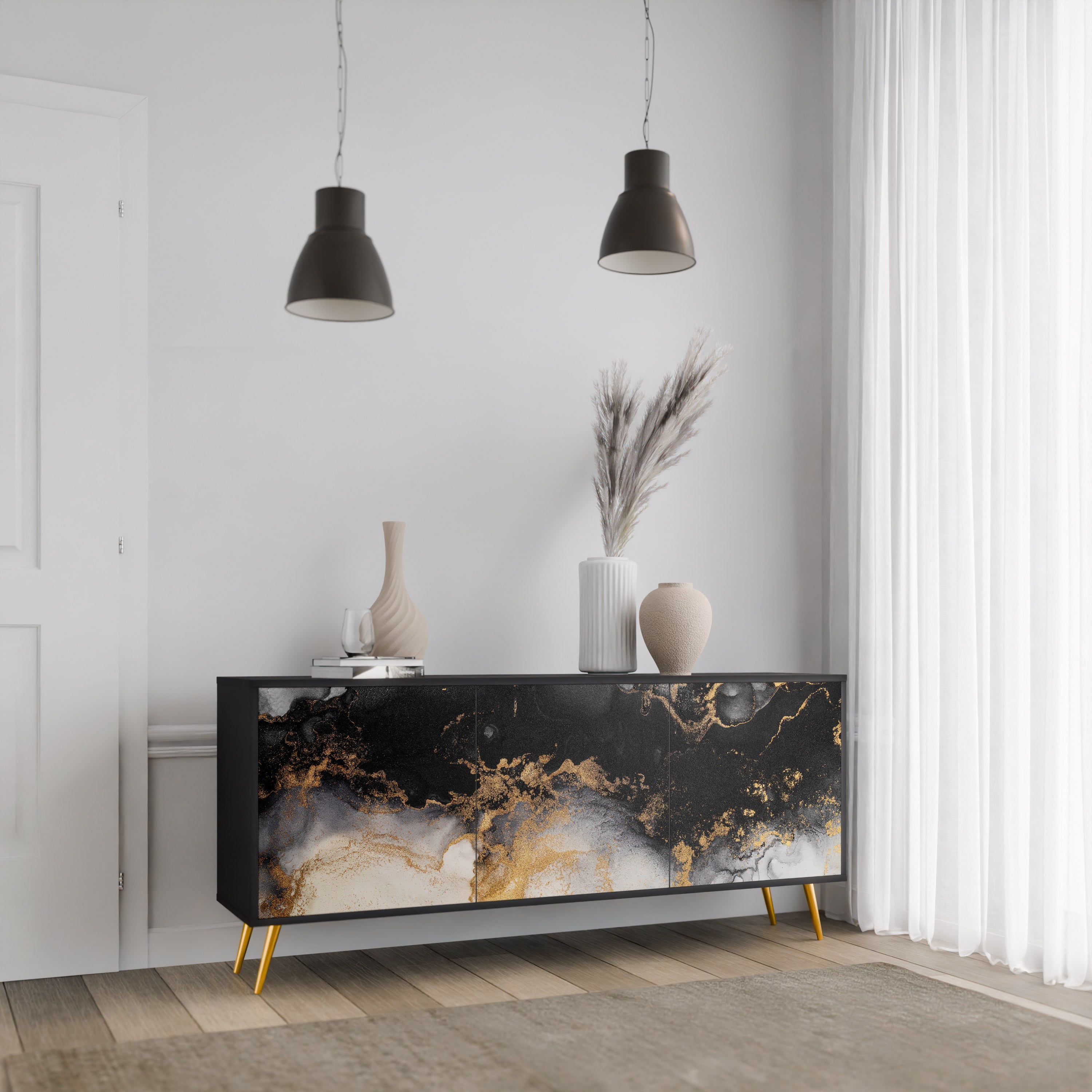 MARBLE OF TOMMORROW 3-Door Sideboard in Black Finish