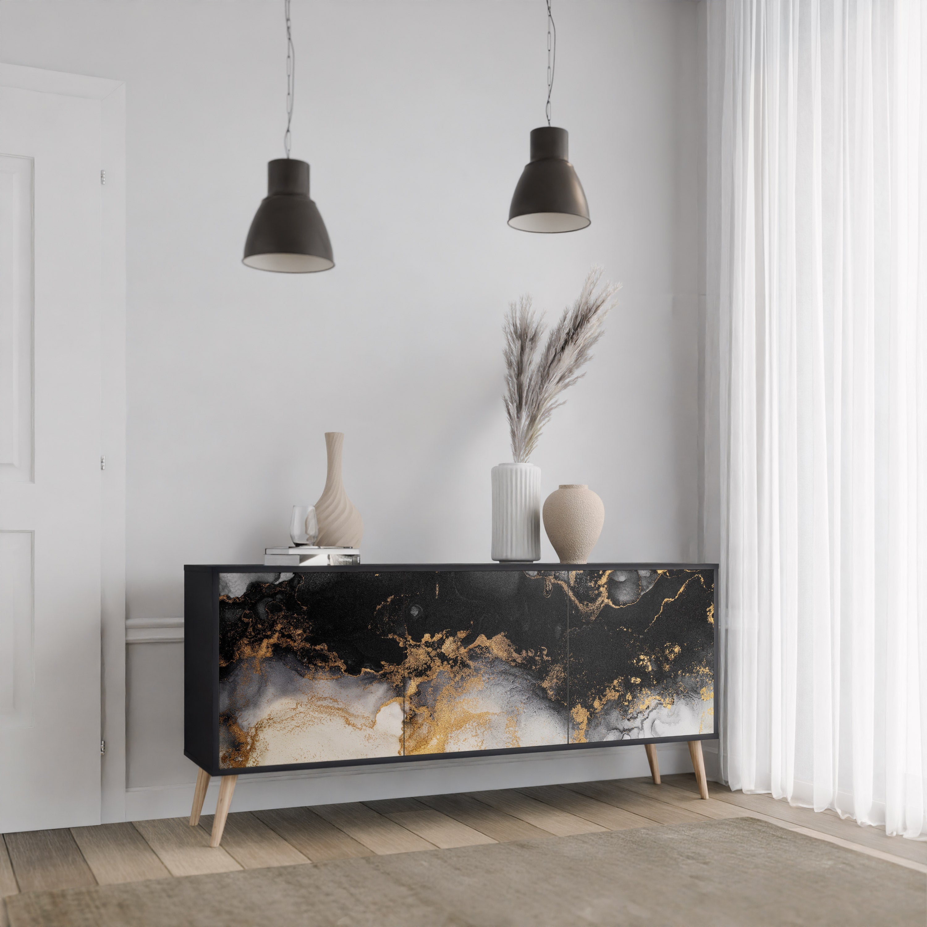 MARBLE OF TOMMORROW 3-Door Sideboard in Black Finish