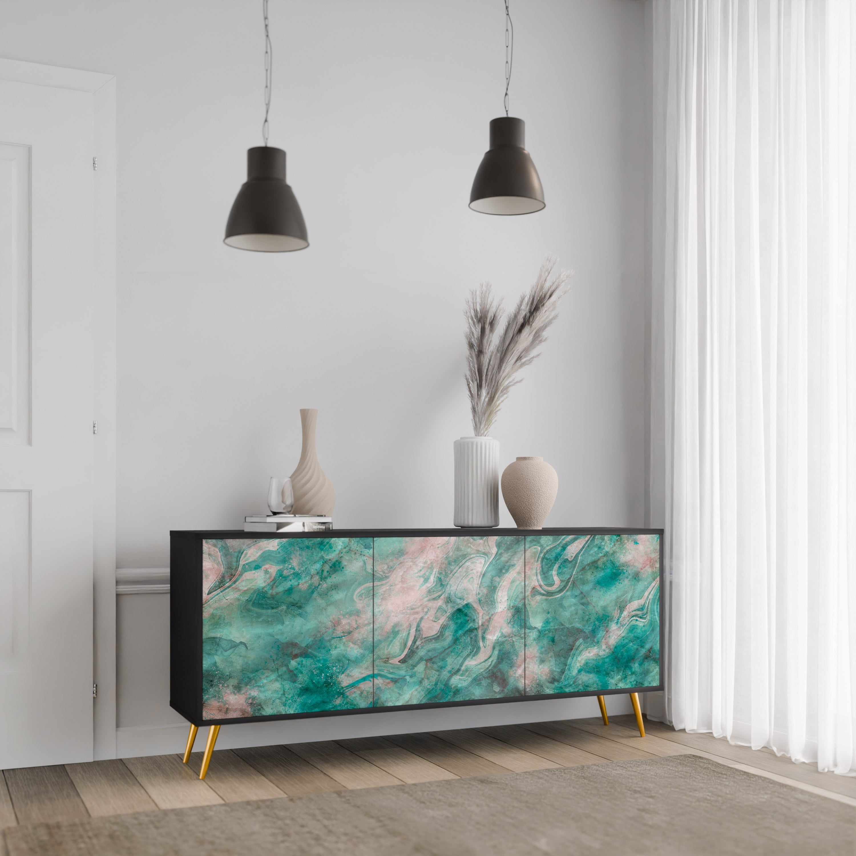 ABSTRACT ALCHEMY Aparador de 3 Portas em Acabamento Preto