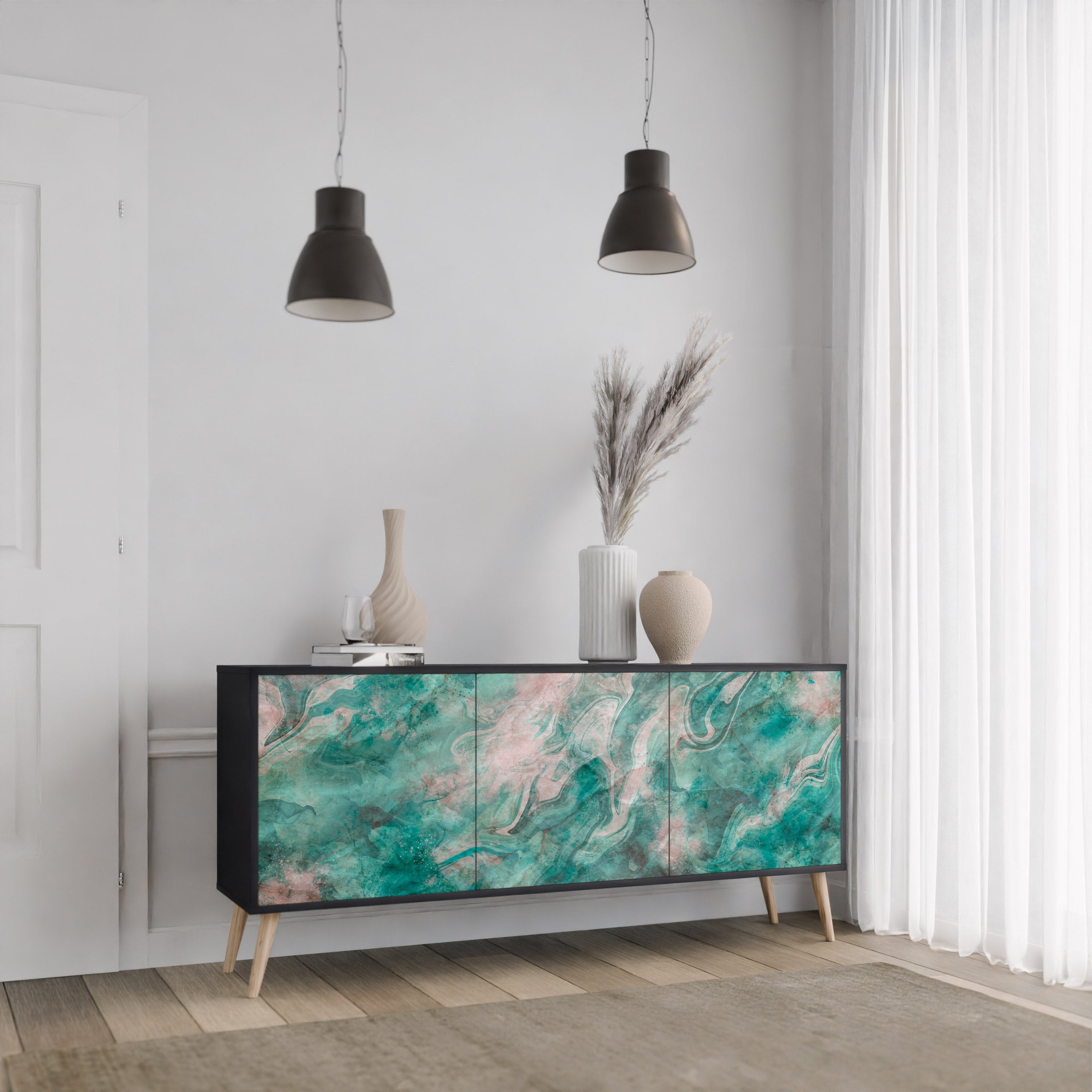 ABSTRACT ALCHEMY Aparador de 3 Portas em Acabamento Preto