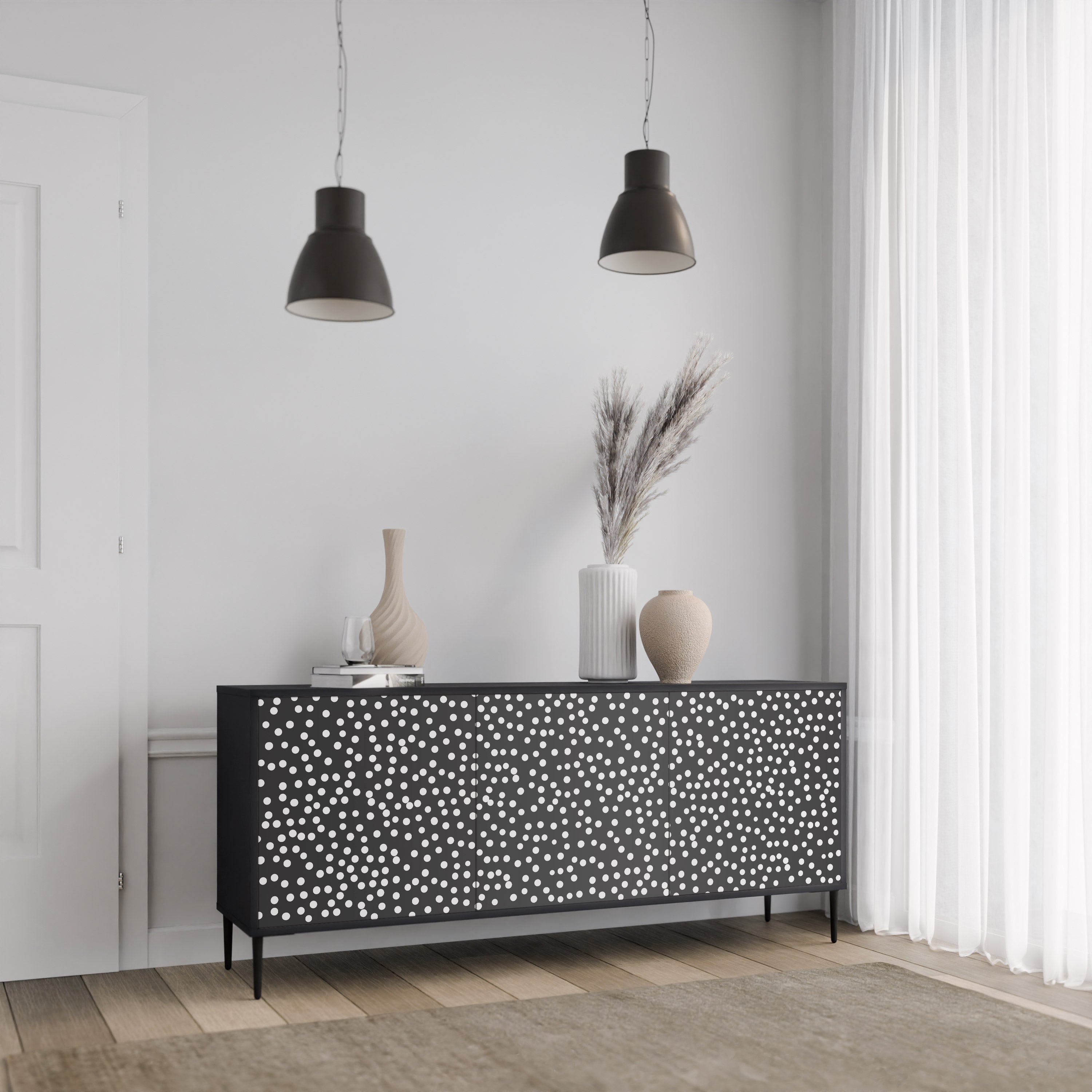 BLINDING LIGHTS 3-Door Sideboard in Black Finish