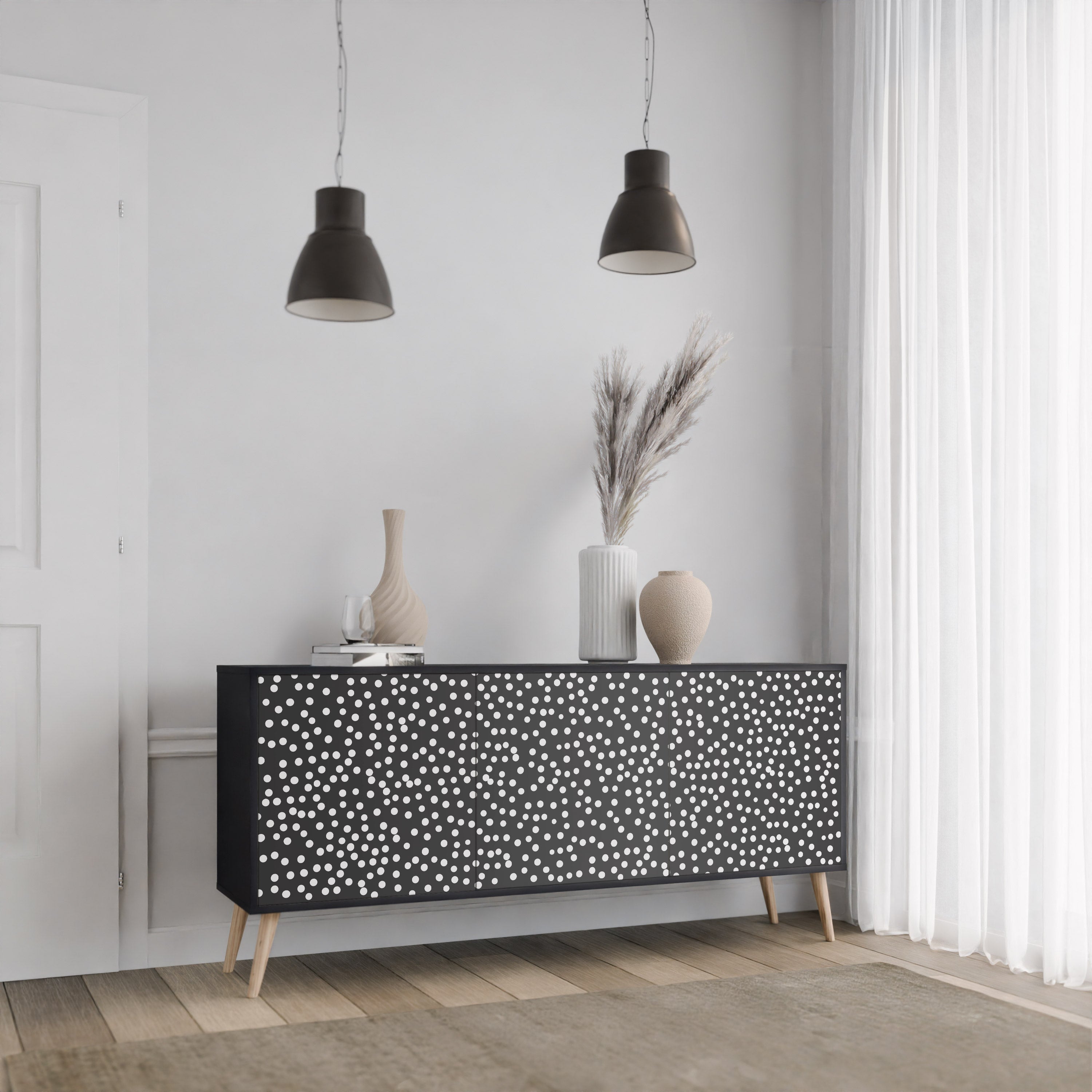 BLINDING LIGHTS 3-Door Sideboard in Black Finish