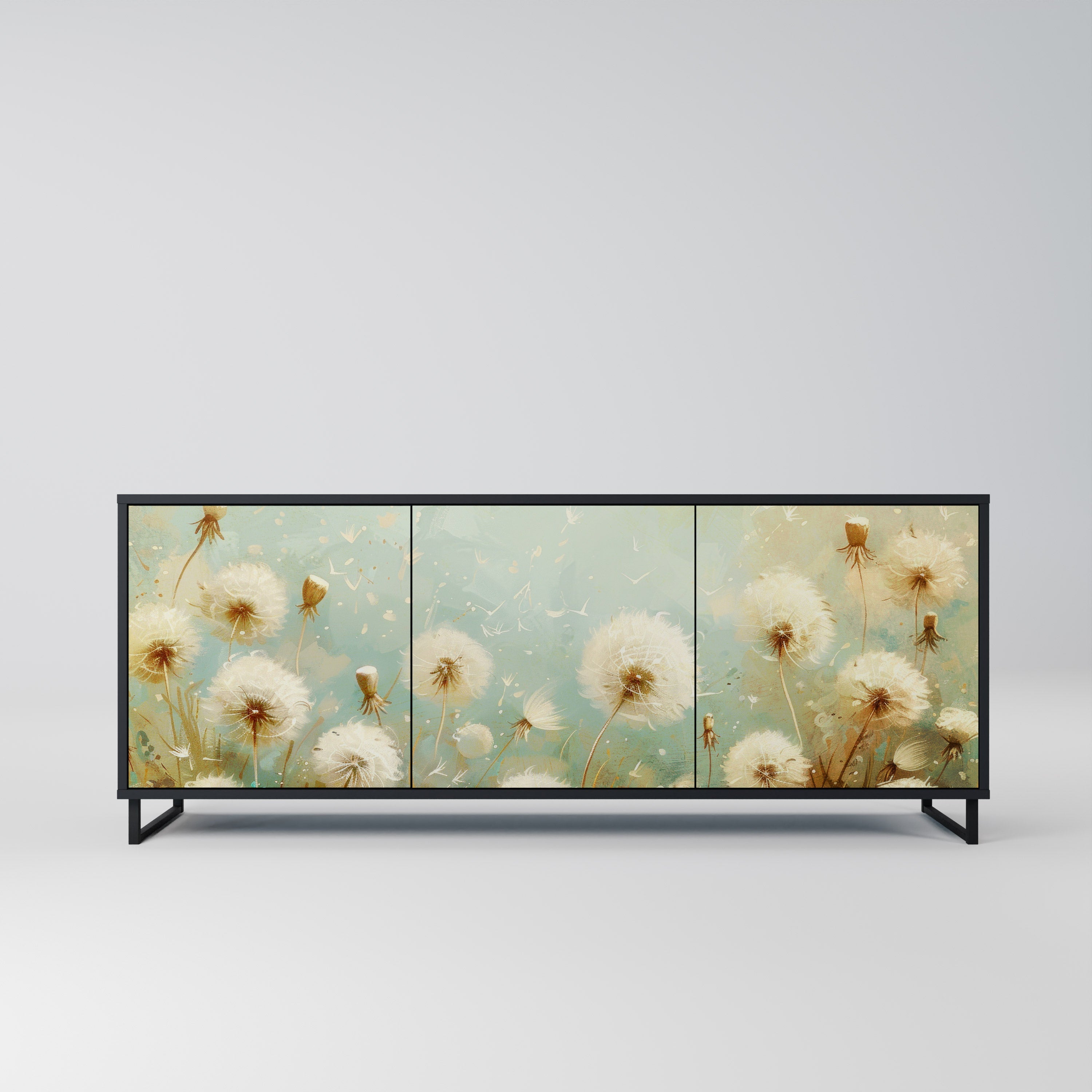 DREAMY MEADOW 3-Door Sideboard in Black Finish