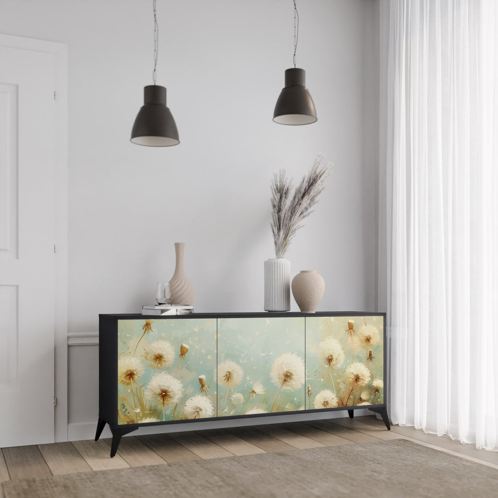 DREAMY MEADOW 3-Door Sideboard in Black Finish