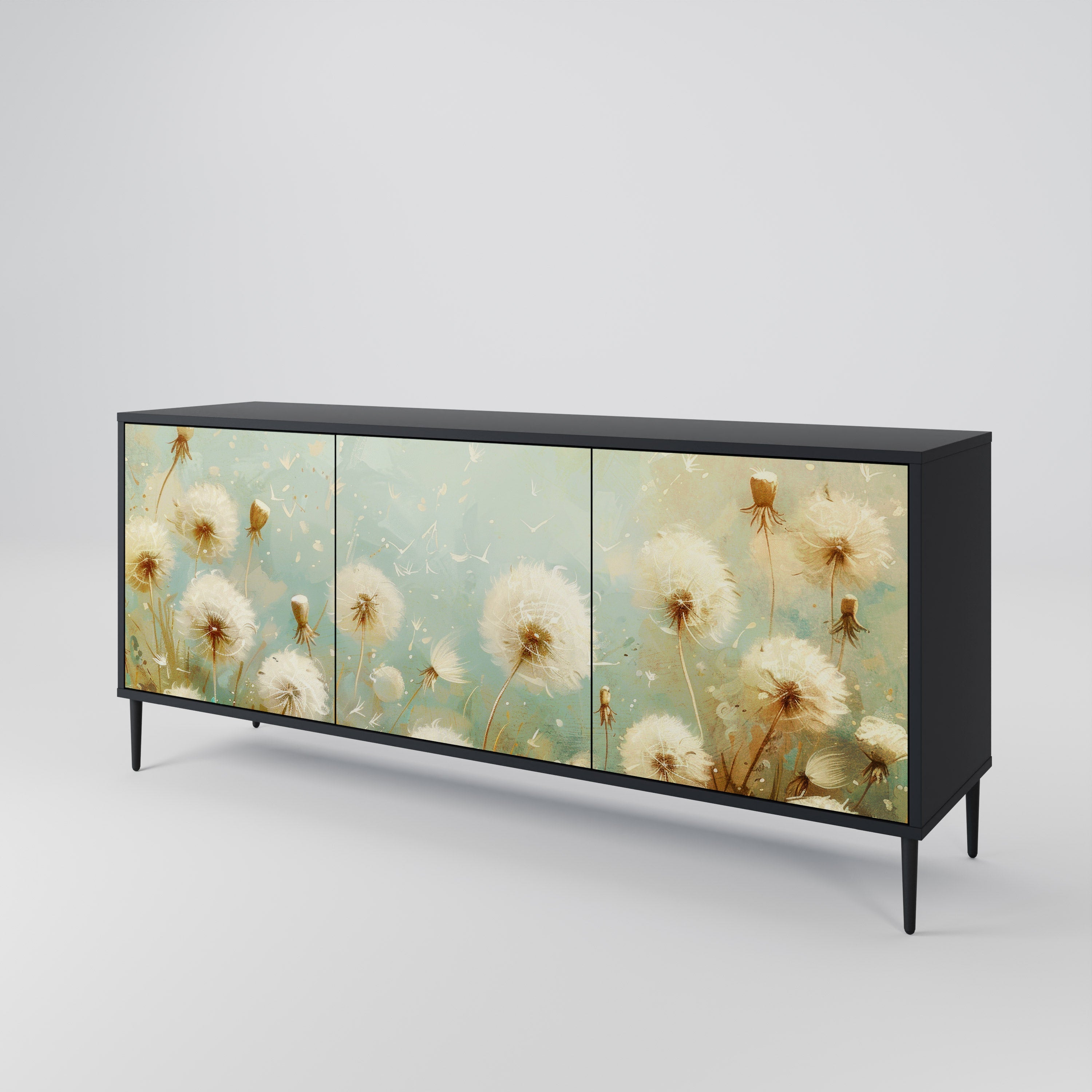 DREAMY MEADOW 3-Door Sideboard in Black Finish