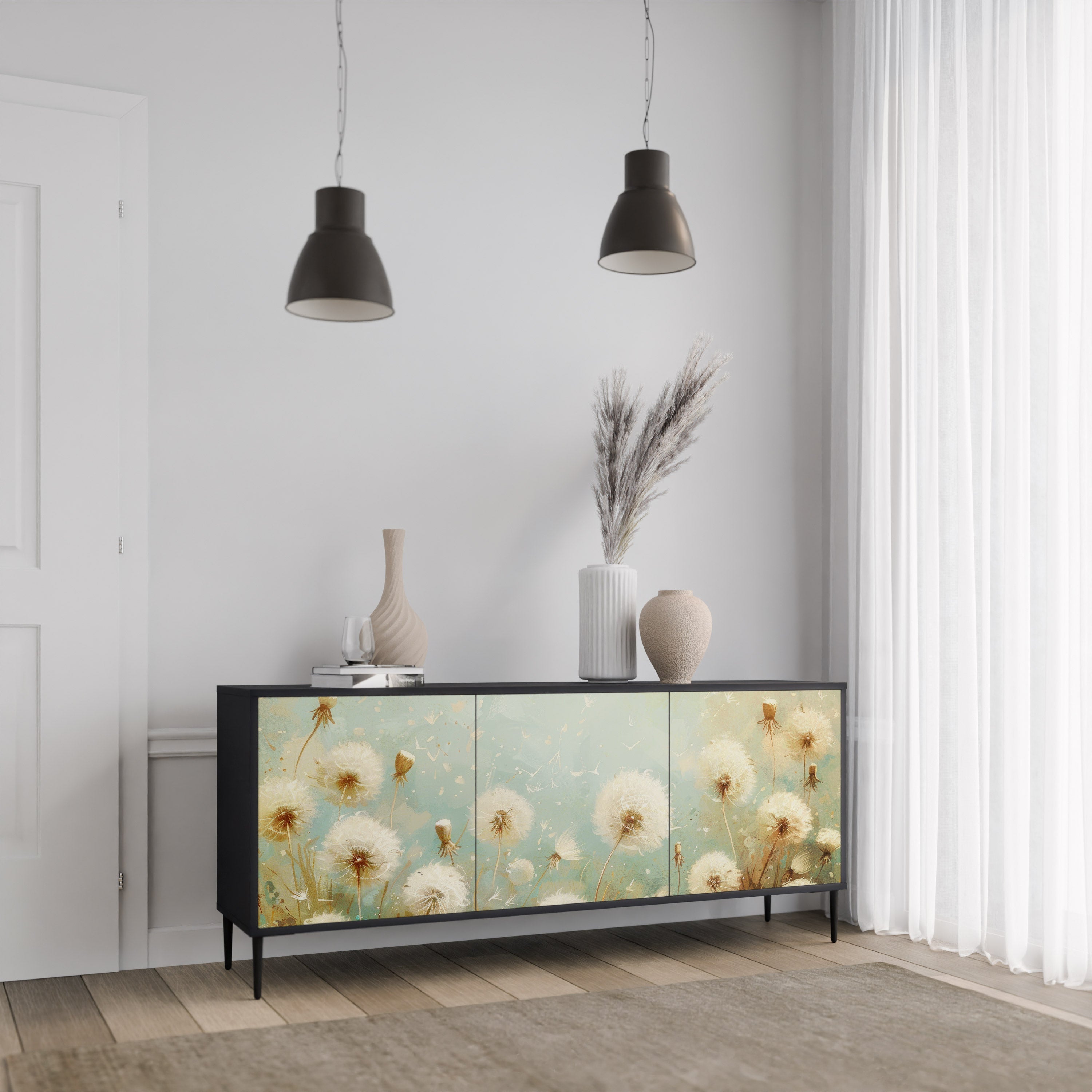 DREAMY MEADOW 3-Door Sideboard in Black Finish