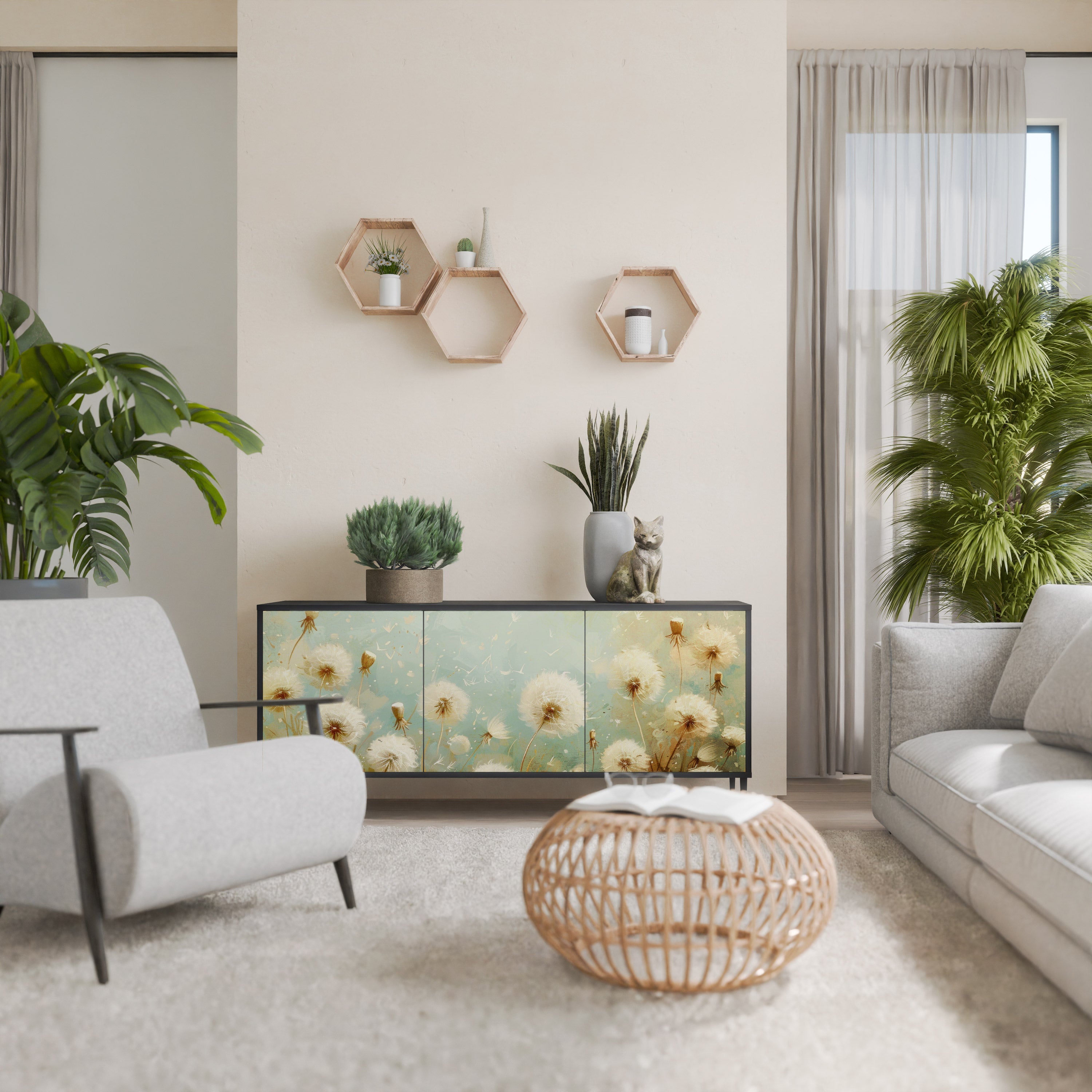 DREAMY MEADOW 3-Door Sideboard in Black Finish