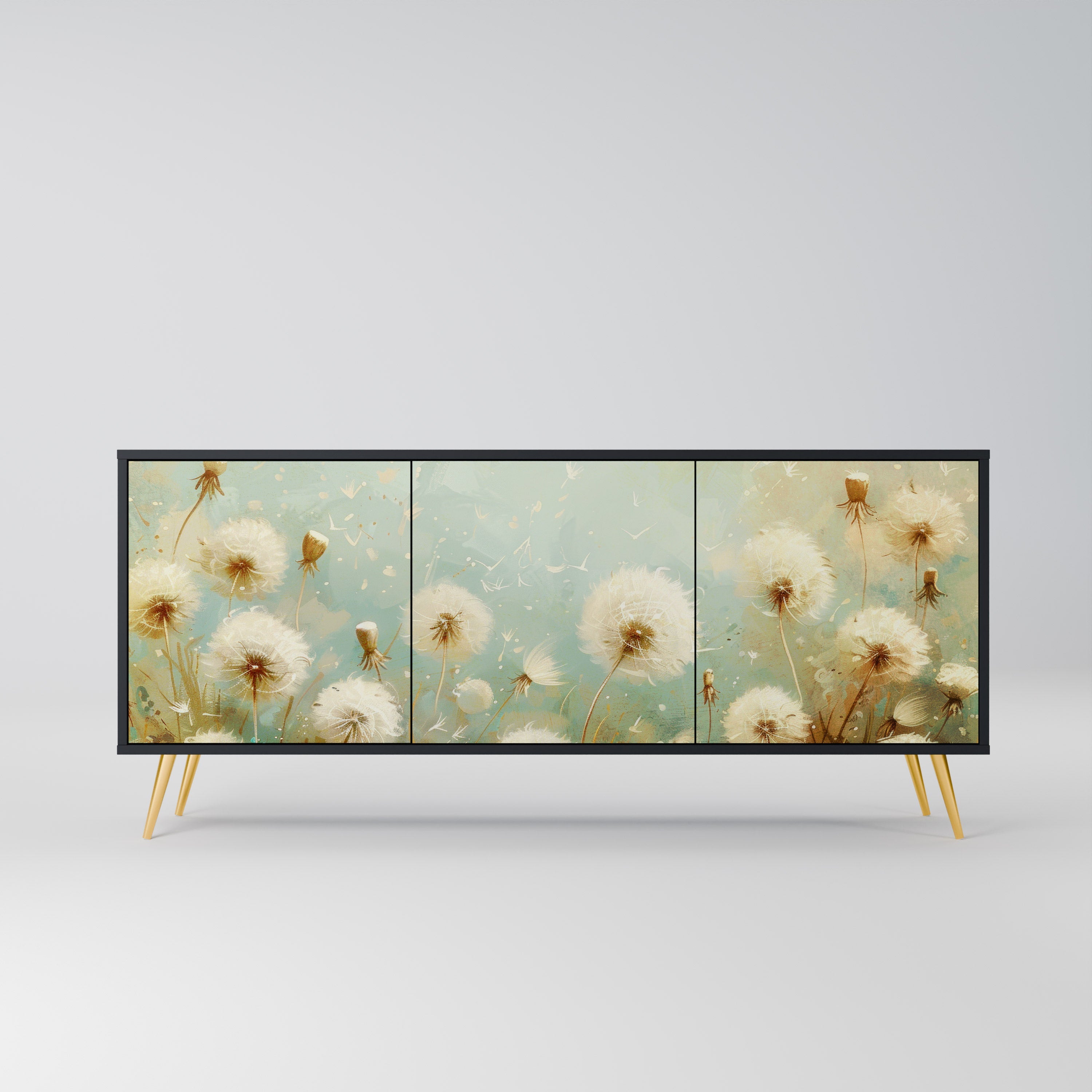 DREAMY MEADOW 3-Door Sideboard in Black Finish