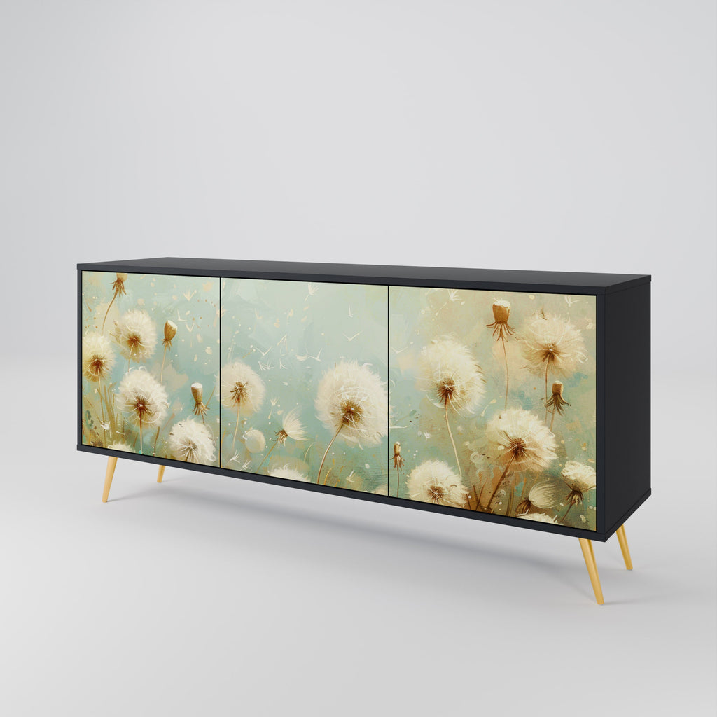 DREAMY MEADOW 3-Door Sideboard in Black Finish