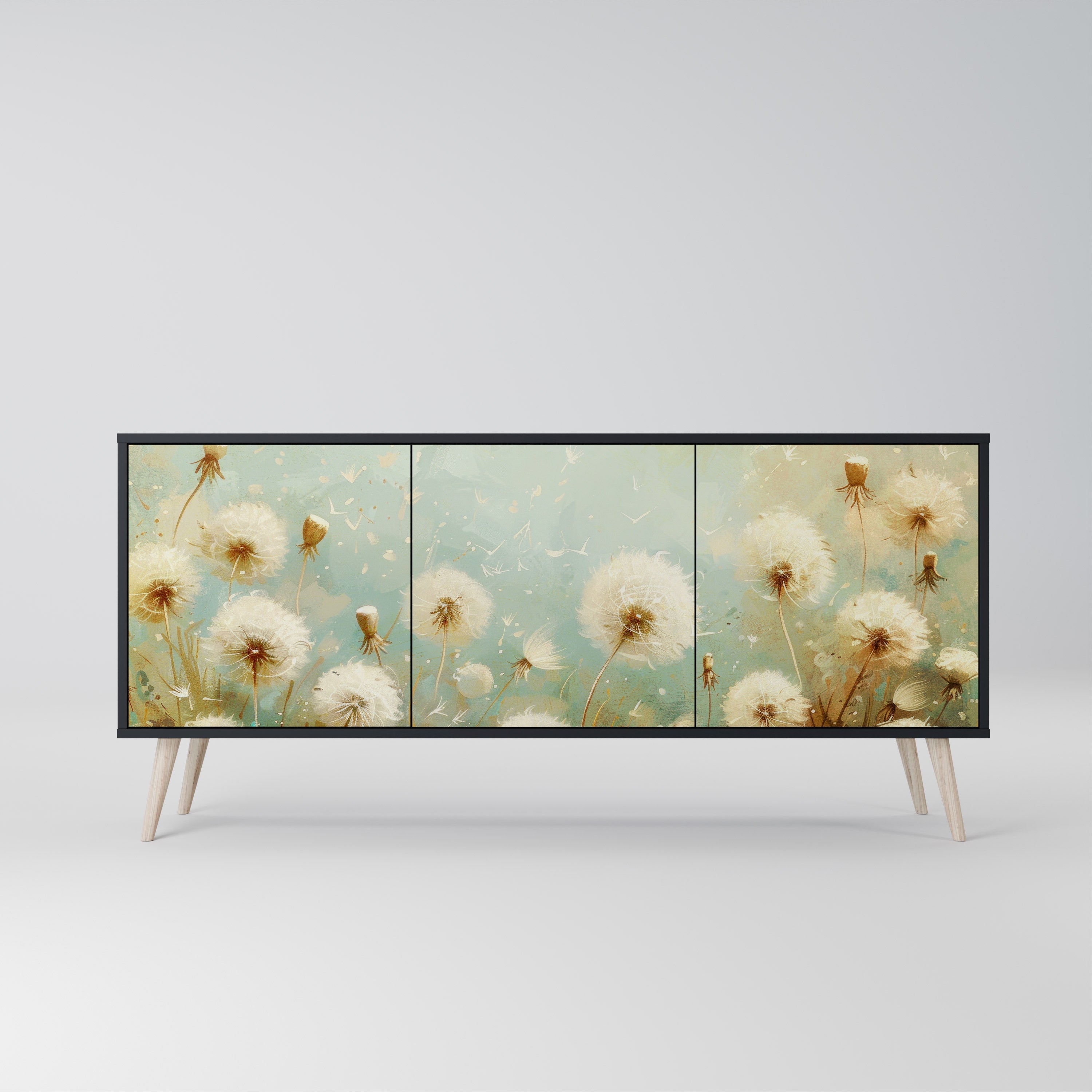 DREAMY MEADOW 3-Door Sideboard in Black Finish