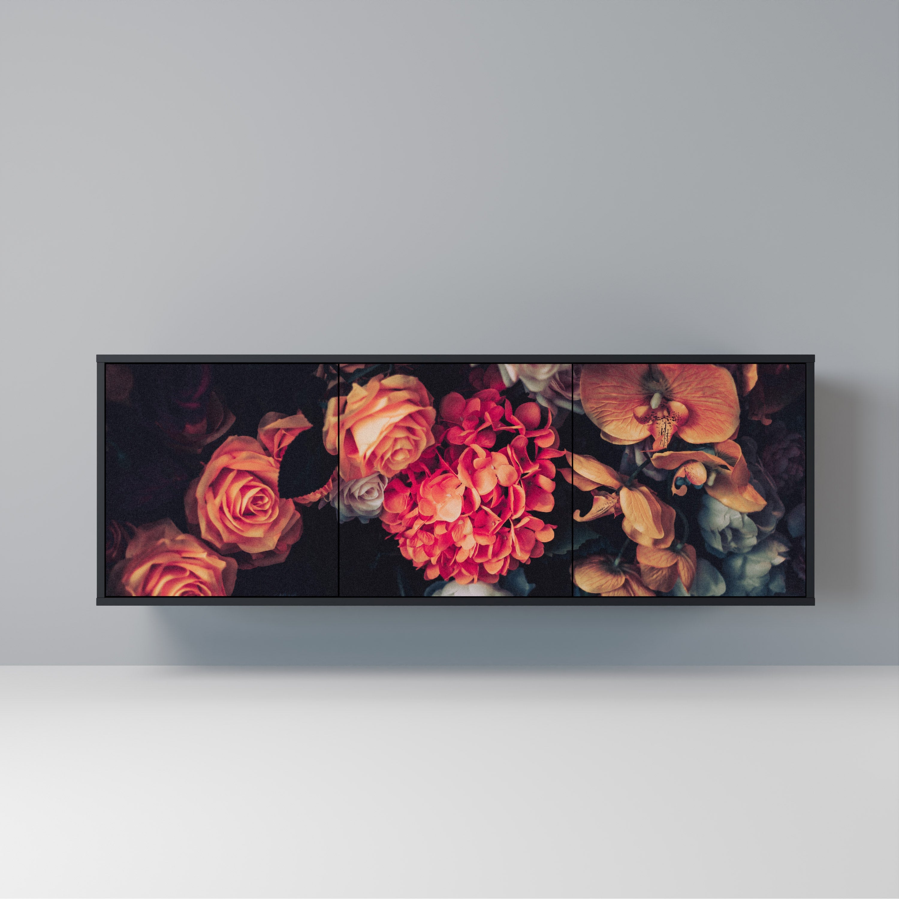 NEVERENDING BLOOM 3-Door Sideboard in Black Finish