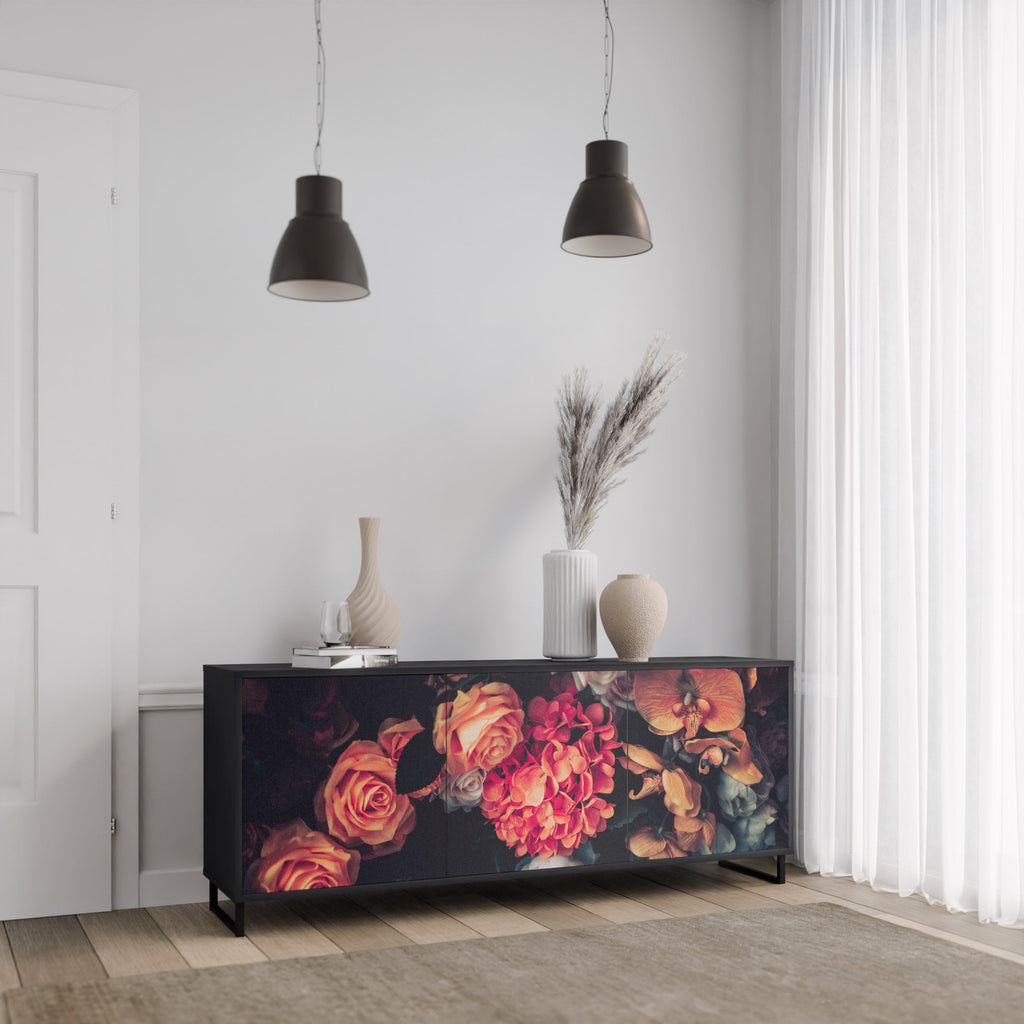 NEVERENDING BLOOM 3-Door Sideboard in Black Finish