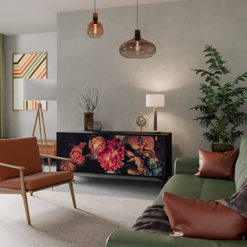 NEVERENDING BLOOM 3-Door Sideboard in Black Finish