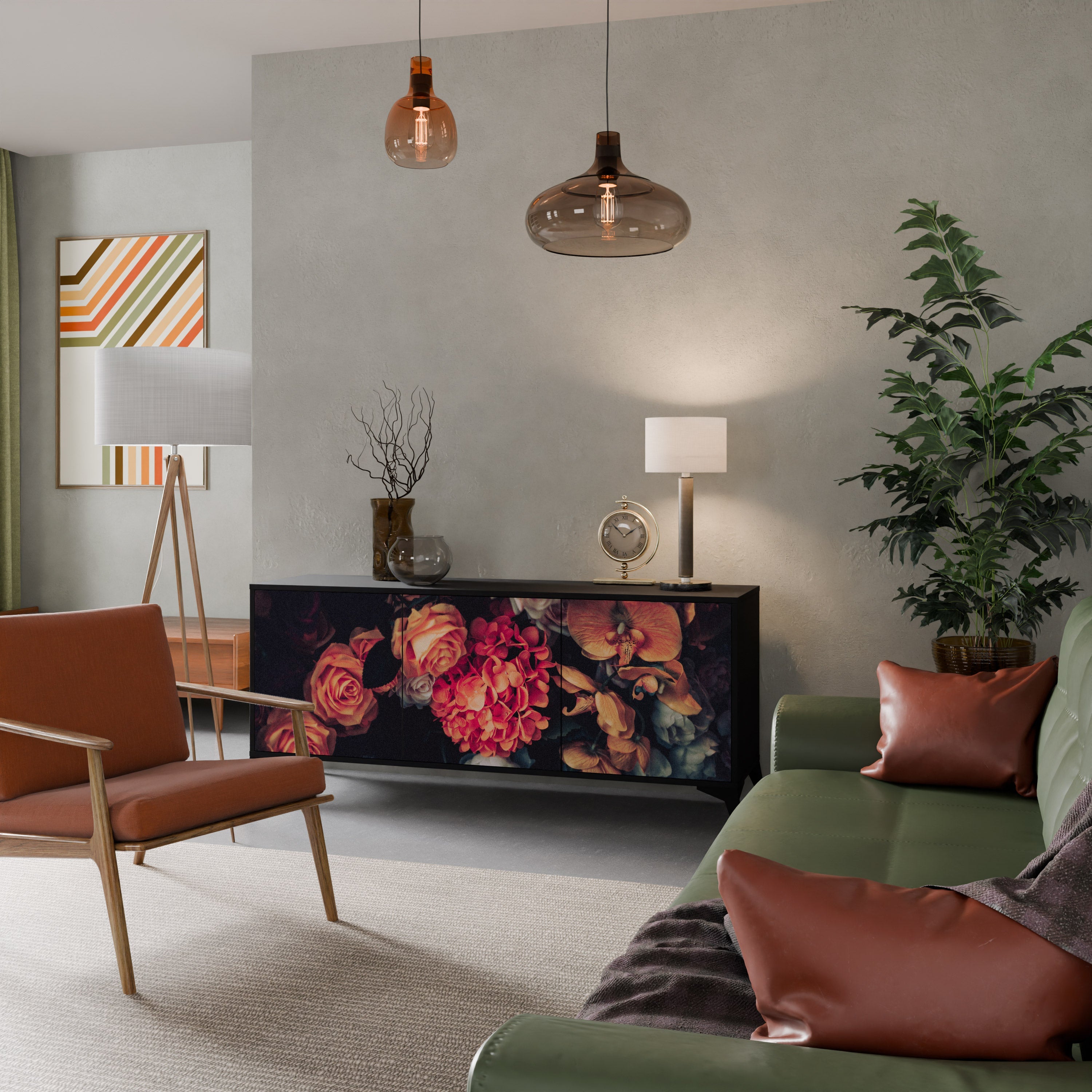 NEVERENDING BLOOM 3-Door Sideboard in Black Finish