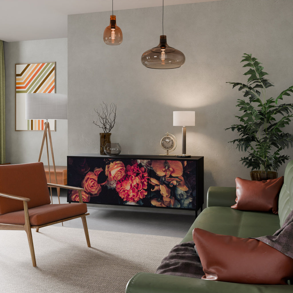 NEVERENDING BLOOM 3-Door Sideboard in Black Finish