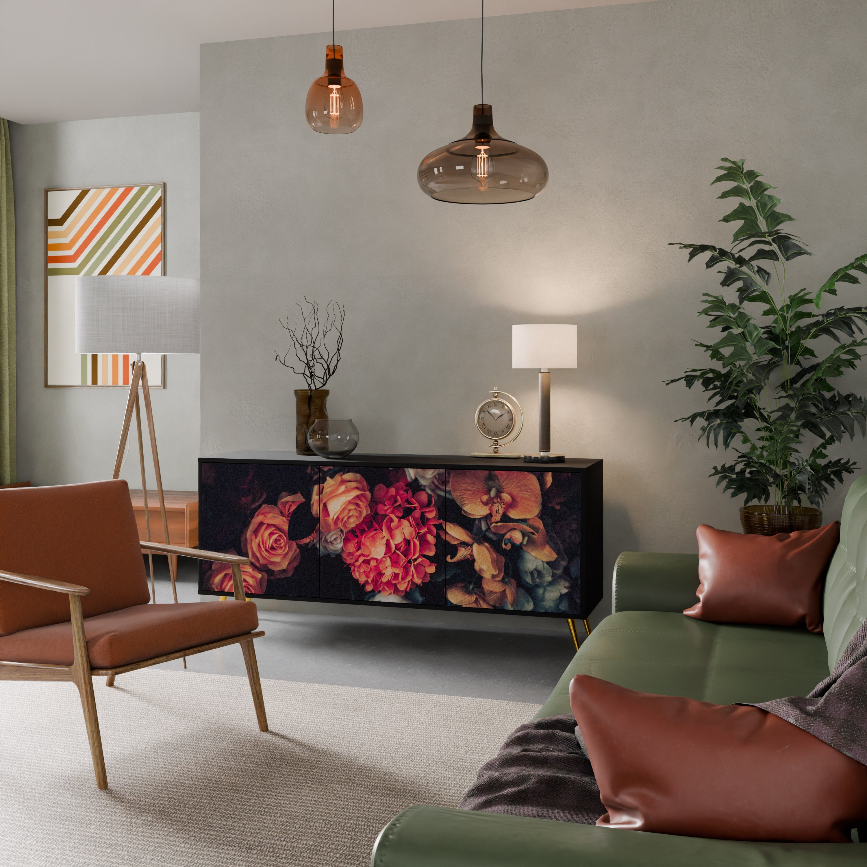 NEVERENDING BLOOM 3-Door Sideboard in Black Finish