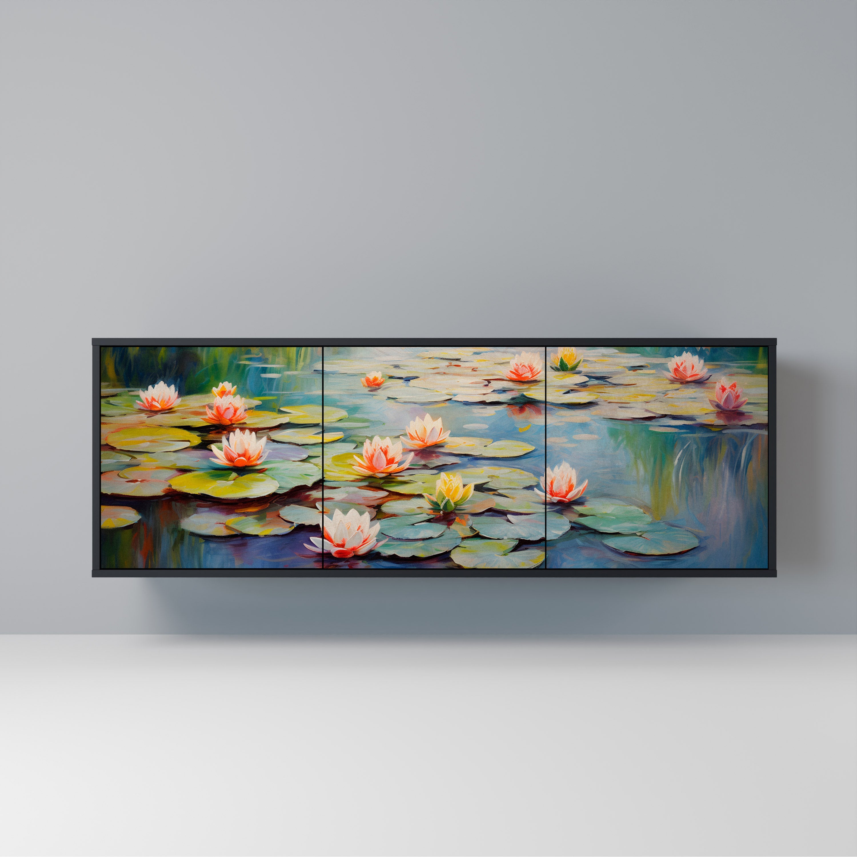 BLOOMING WATERS 3-Door Sideboard in Black Finish