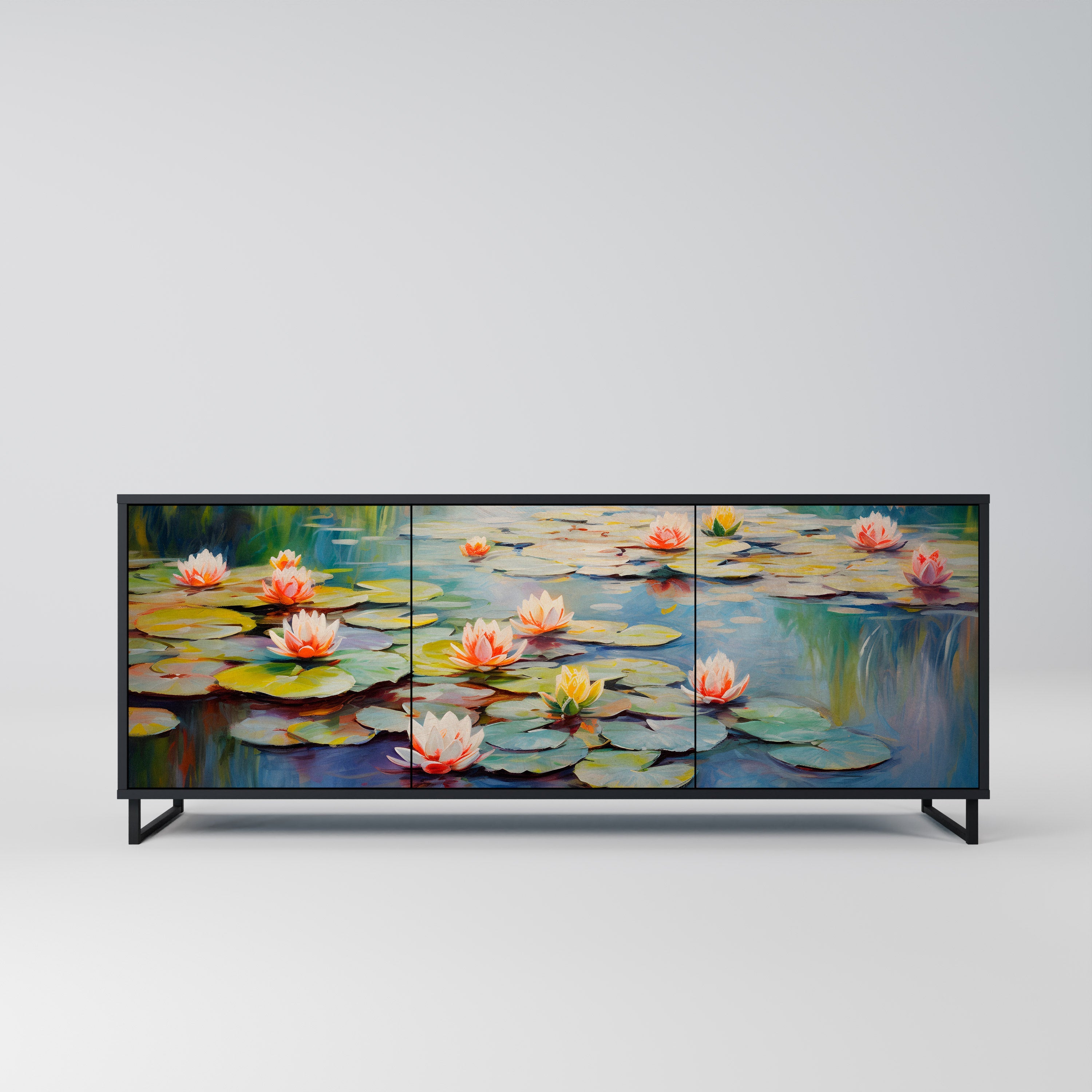 BLOOMING WATERS 3-Door Sideboard in Black Finish