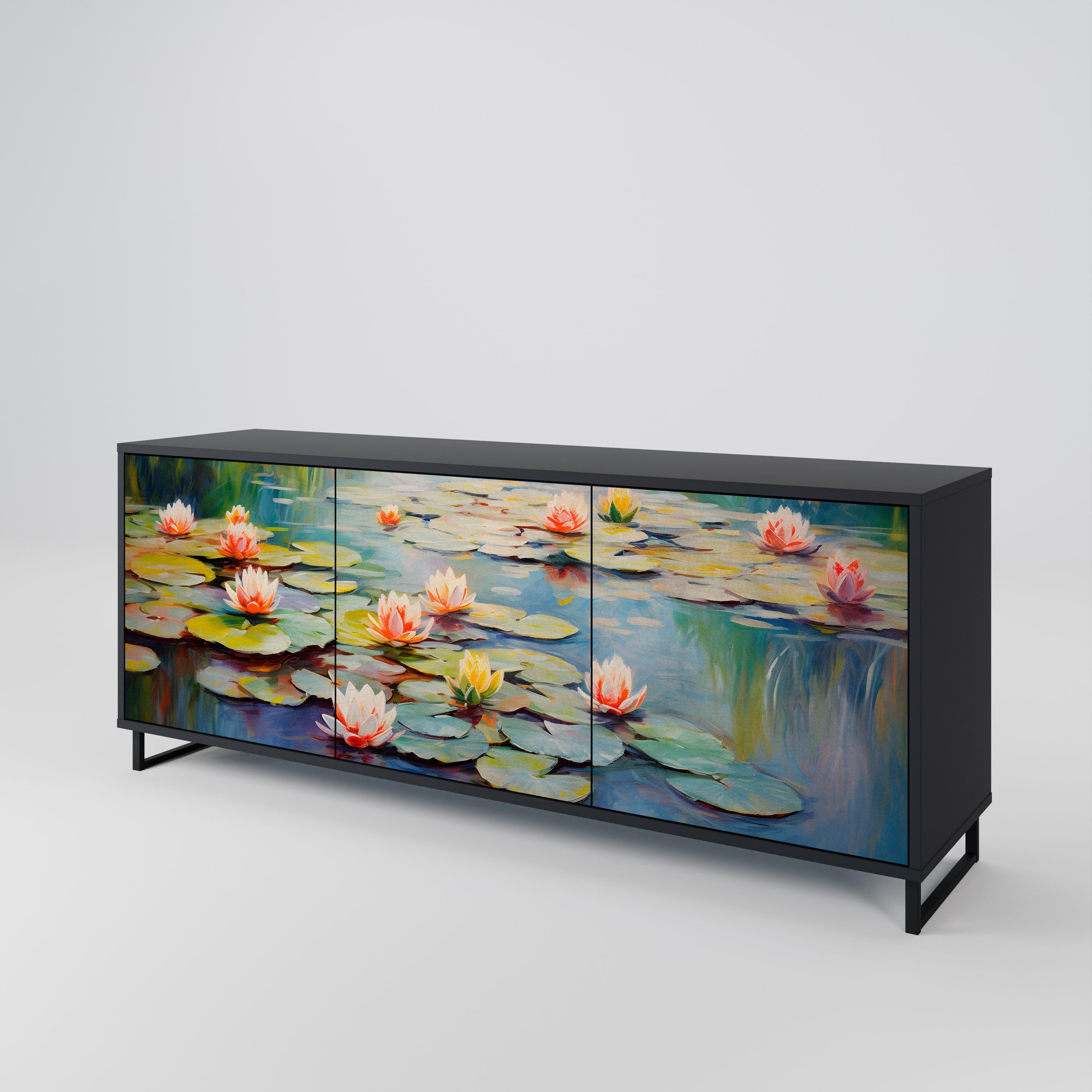 BLOOMING WATERS 3-Door Sideboard in Black Finish